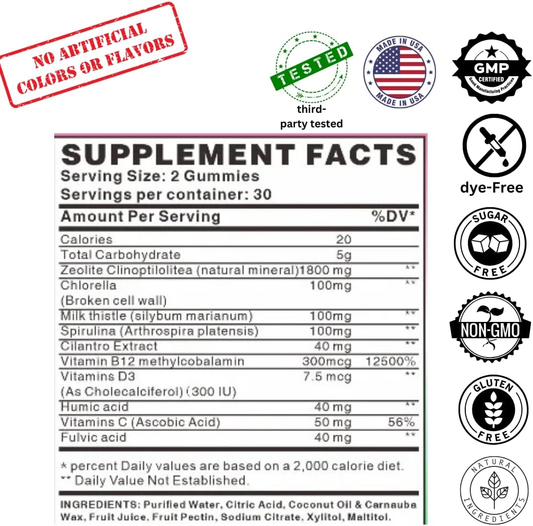 2300MG True Reflectionz Zeolite Detox Gummies | Heavy Metal Detox for Adults | Enhanced with Methy Vitamin B12 Superfoods | Spirulina, Chlorella | Cilantro Detox | Full Body Detox | Mental Clarity & Energy Boost