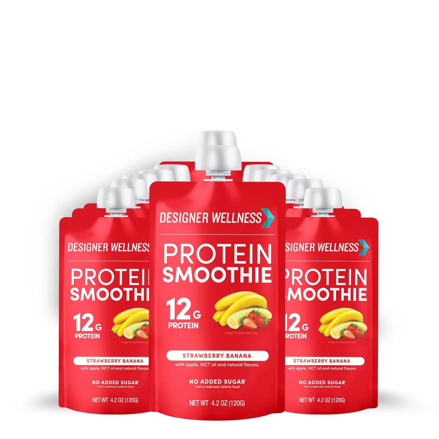 24 Count Designer Wellness Strawberry Banana Protein Smoothie with Real Fruit - 12g Protein, Low Carb, Zero Added Sugar, Gluten-Free, Non-GMO, No Artificial Colors or Flavors