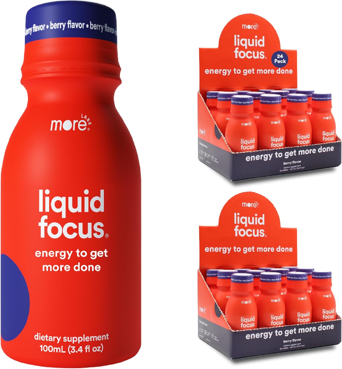 24 Pack Liquid Focus Nootropic Smart Drink with Antioxidants & Adaptogenic Herbs for Energy & Concentration - 150mg Caffeine