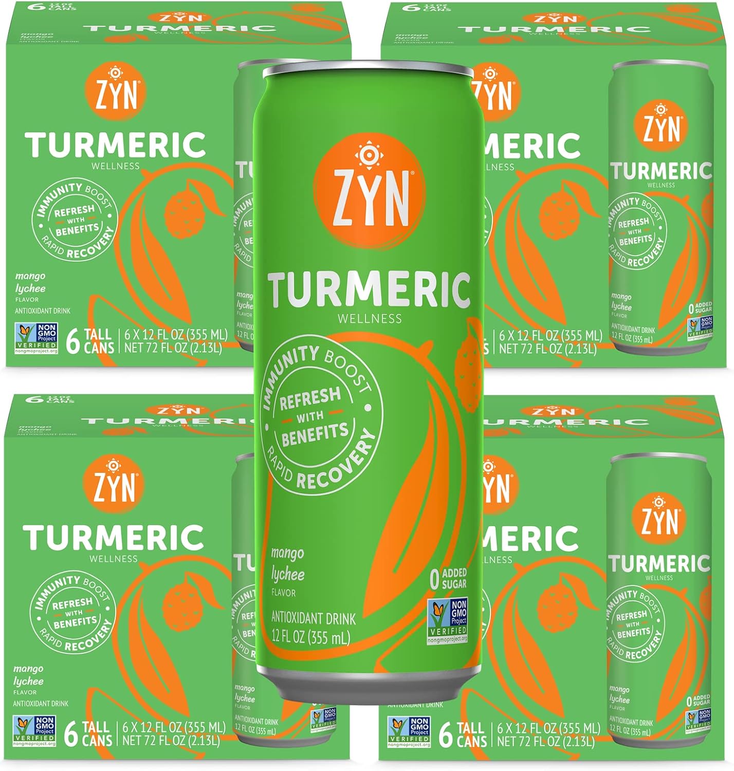 24-Pack ZYN Turmeric Mango Lychee Wellness Drink with Black Pepper - No Sugar, Low Calorie & Carb Clean Drink Alternative
