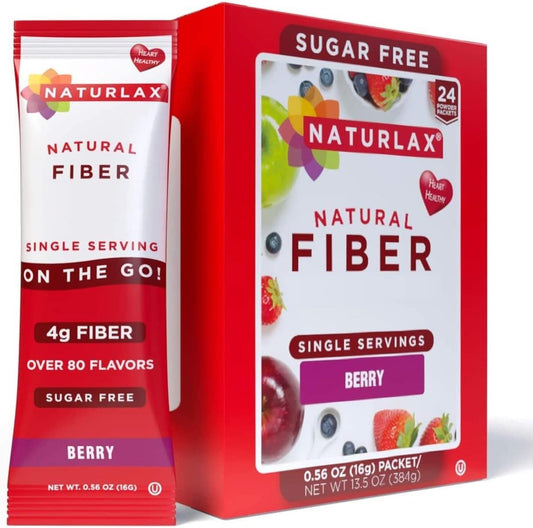 24 Packets of Naturlax Berry Psyllium Husk Fiber Powder - Sugar-Free formula