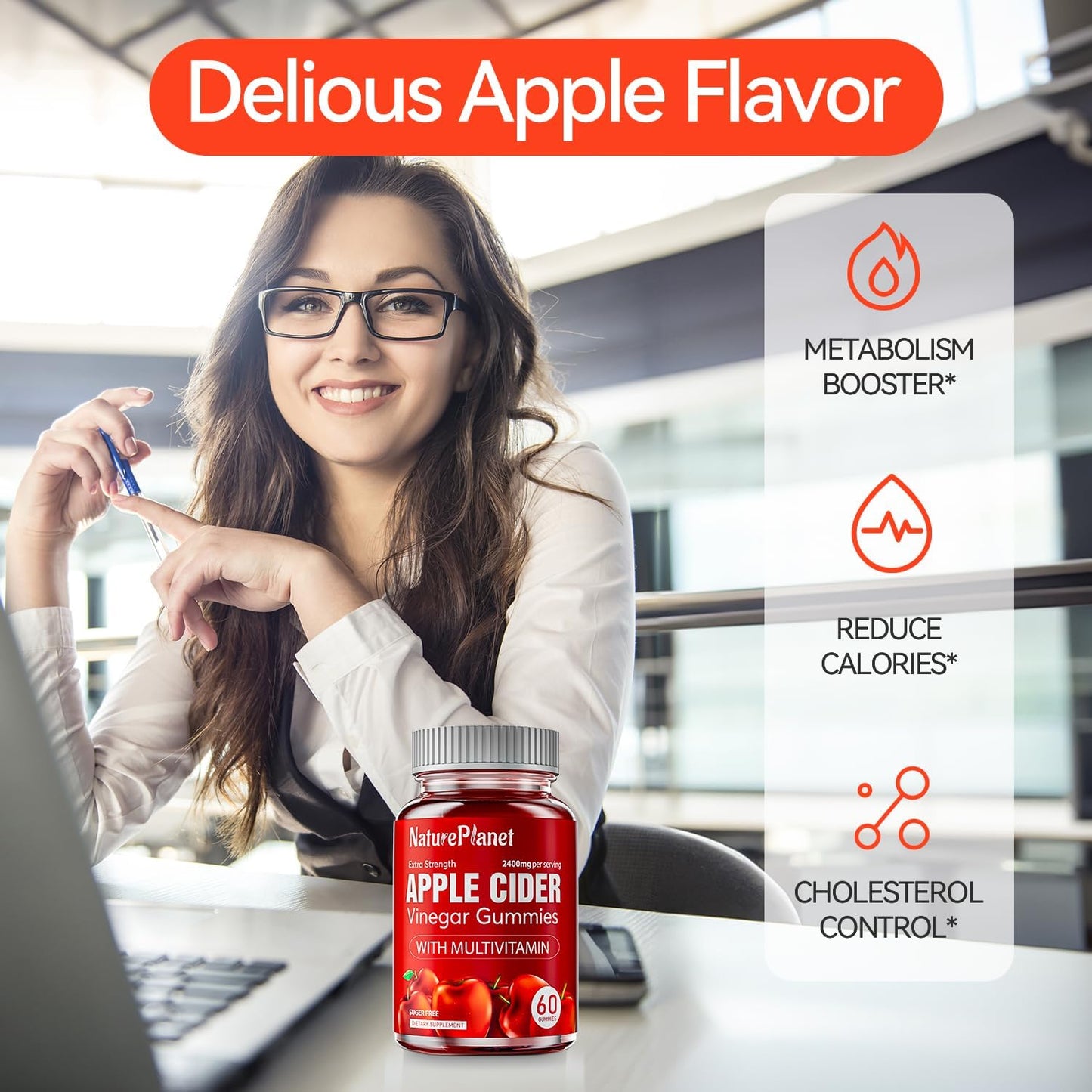 2400 MG Apple Cider Vinegar Gummies with Multivitamin - Vegan & Gluten Free - 60 Gummies