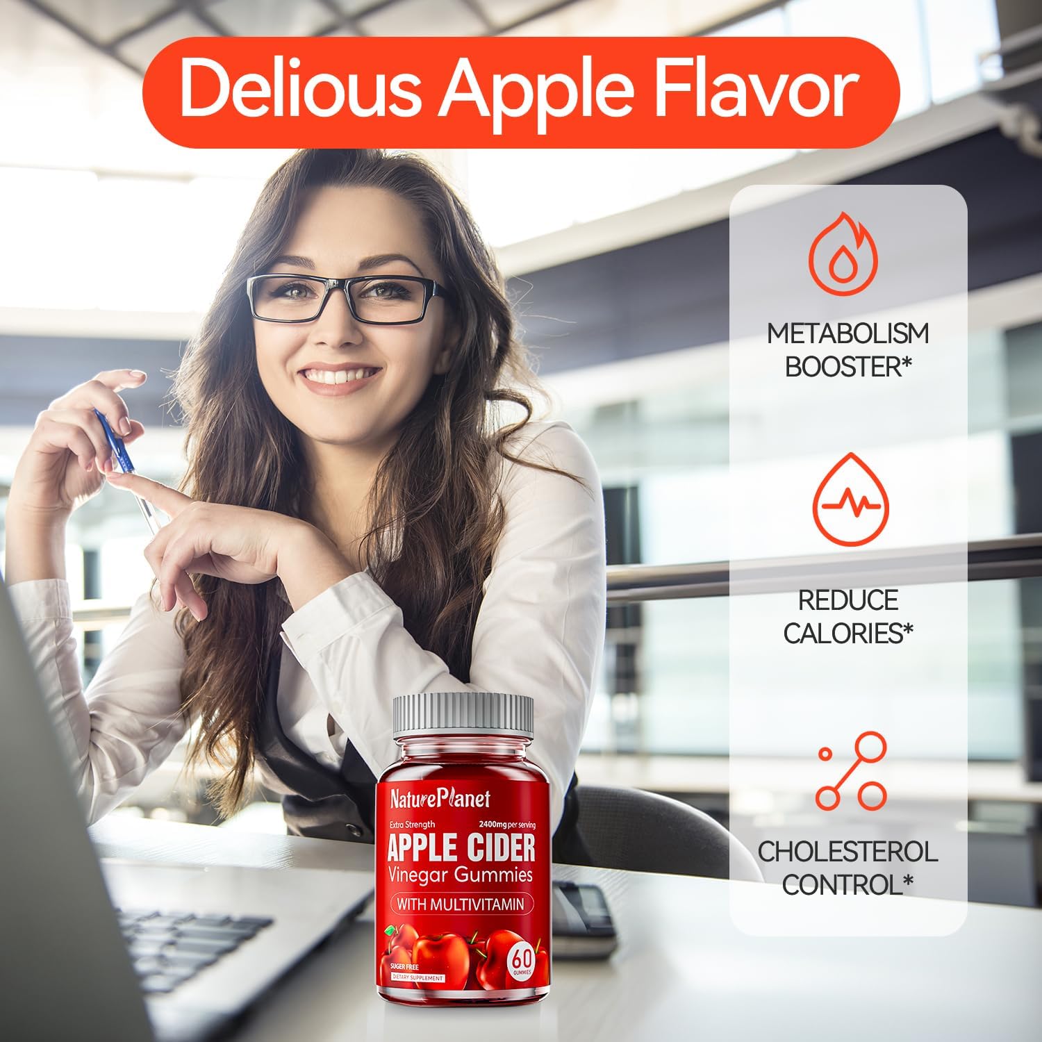 2400 MG Apple Cider Vinegar Gummies with Multivitamin - Vegan & Gluten Free - 60 Gummies