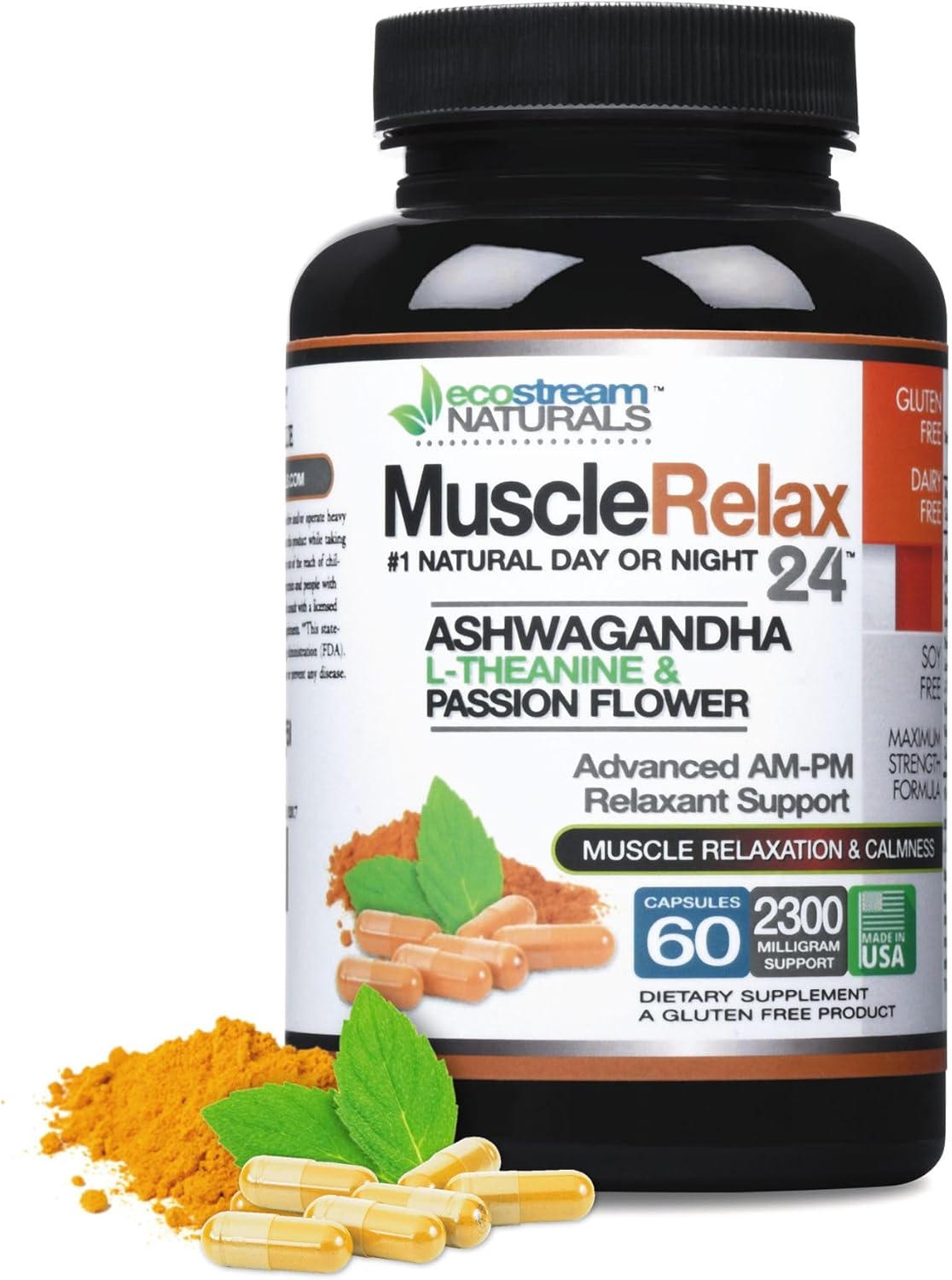 24/7 Muscle Relaxation Support with ecostream Naturals MuscleRelax - Natural Ingredients, Gluten-Free - 60 Veg Caps