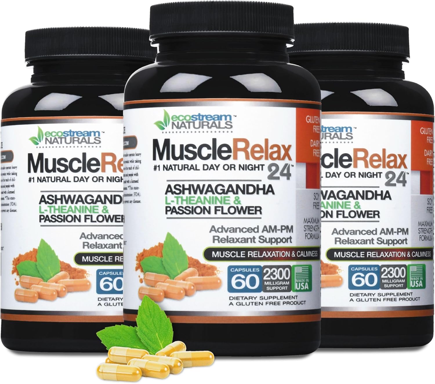 24/7 Muscle Relaxation Support with ecostream Naturals MuscleRelax - Natural Ingredients, Gluten-Free - 60 Veg Caps