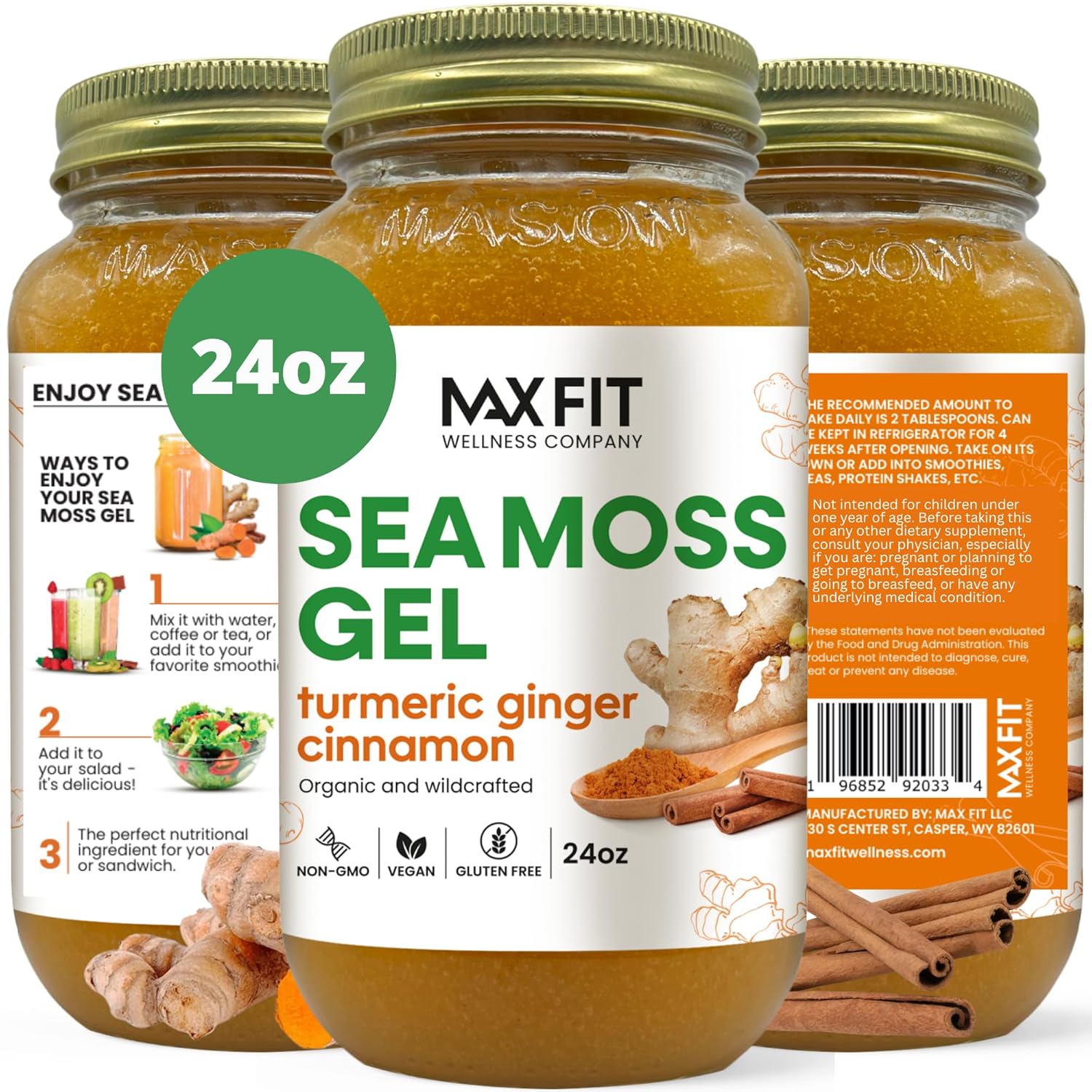 24oz Organic Raw Sea Moss Gel with 12 Flavors | Wildcrafted Gold Sea Moss from Saint Lucia | 92 Vitamins & Minerals | Non-GMO Vegan Superfood