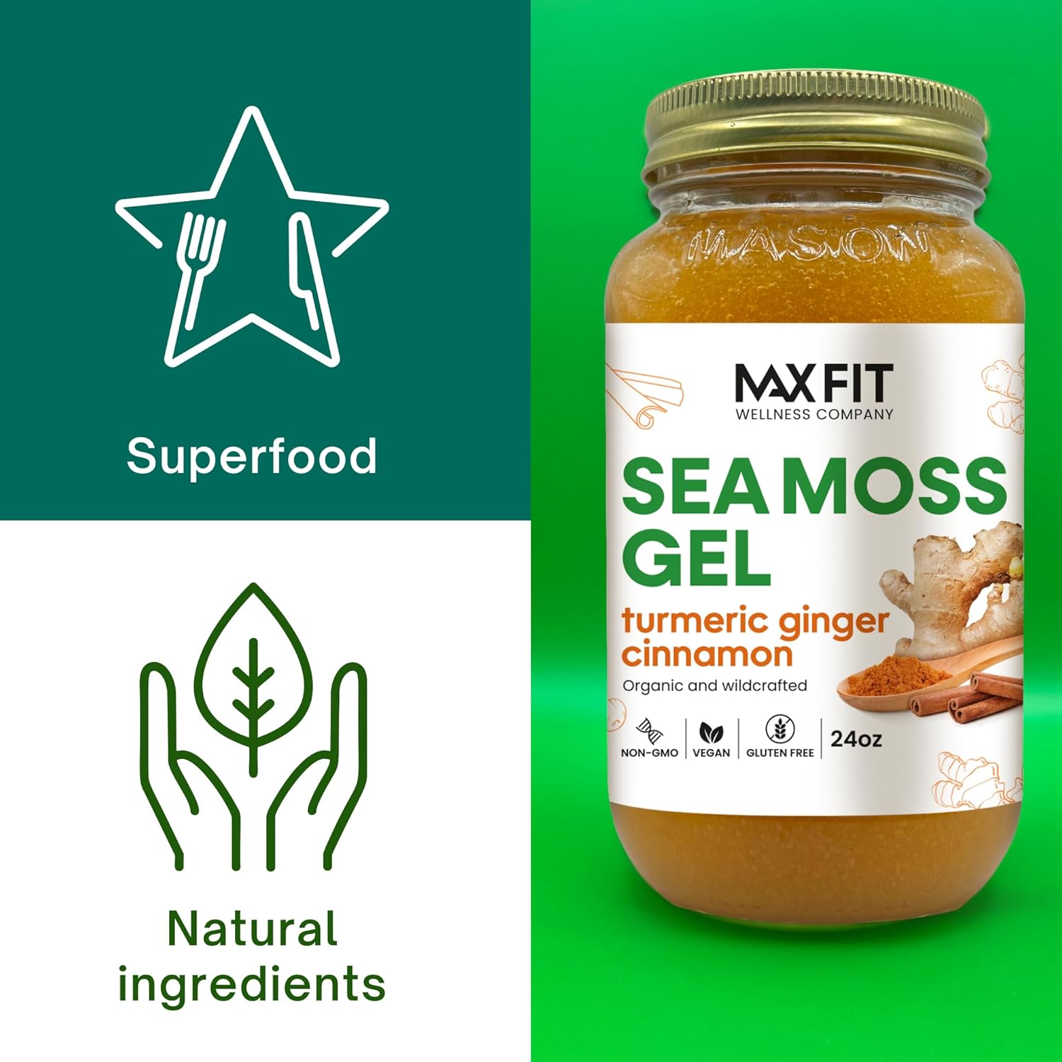 24oz Organic Raw Sea Moss Gel with 12 Flavors | Wildcrafted Gold Sea Moss from Saint Lucia | 92 Vitamins & Minerals | Non-GMO Vegan Superfood