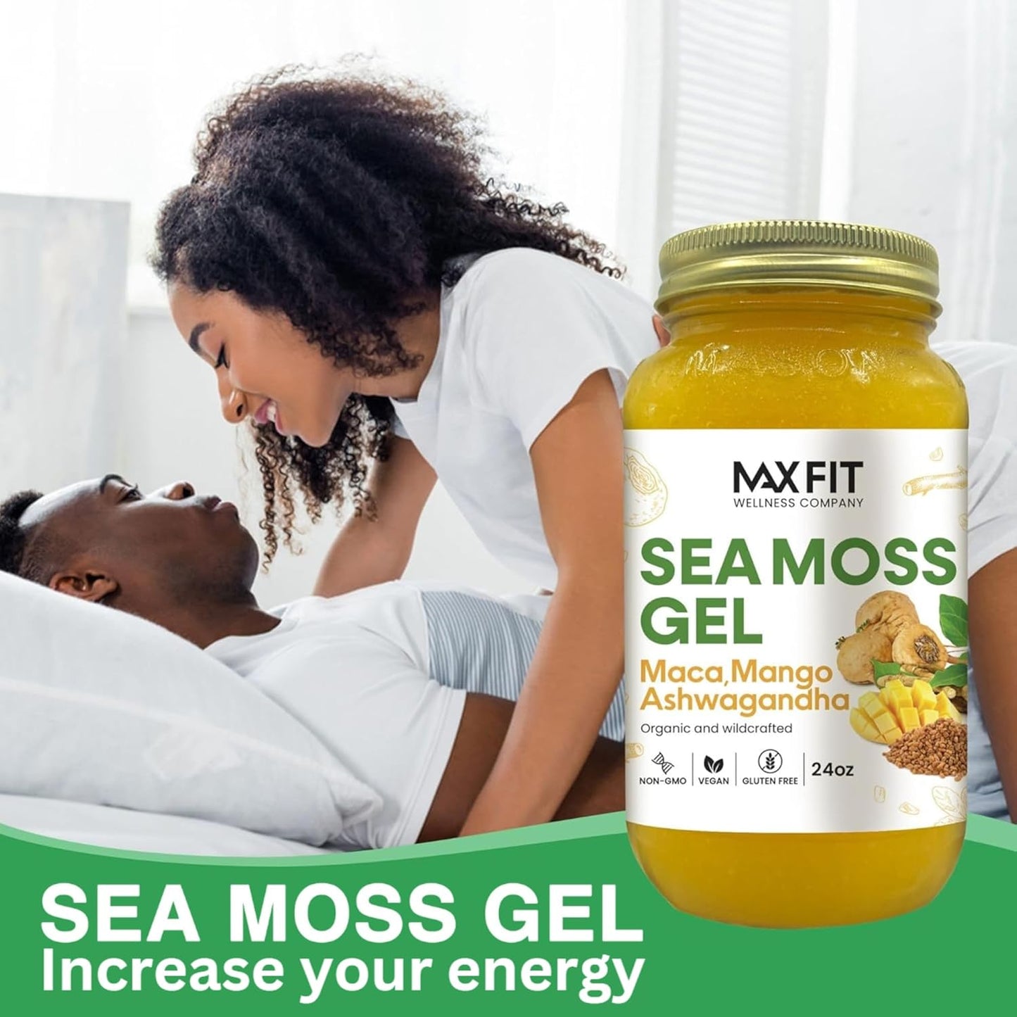 24oz Wildcrafted Gold Sea Moss Gel with Maca and Ashwagandha from Saint Lucia - 92 Vitamins and Minerals - Non-GMO and Raw Pure Sea Moss