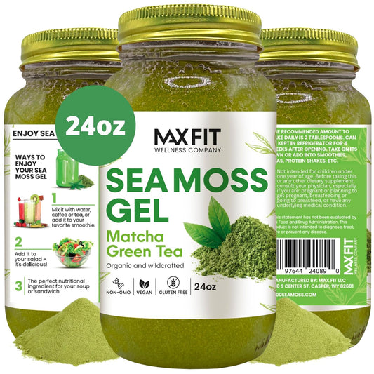 24oz Wildcrafted Gold Sea Moss Gel with Matcha Green Tea - Pure Raw Non-GMO Supplement from Saint Lucia | 92 Vitamins and Minerals