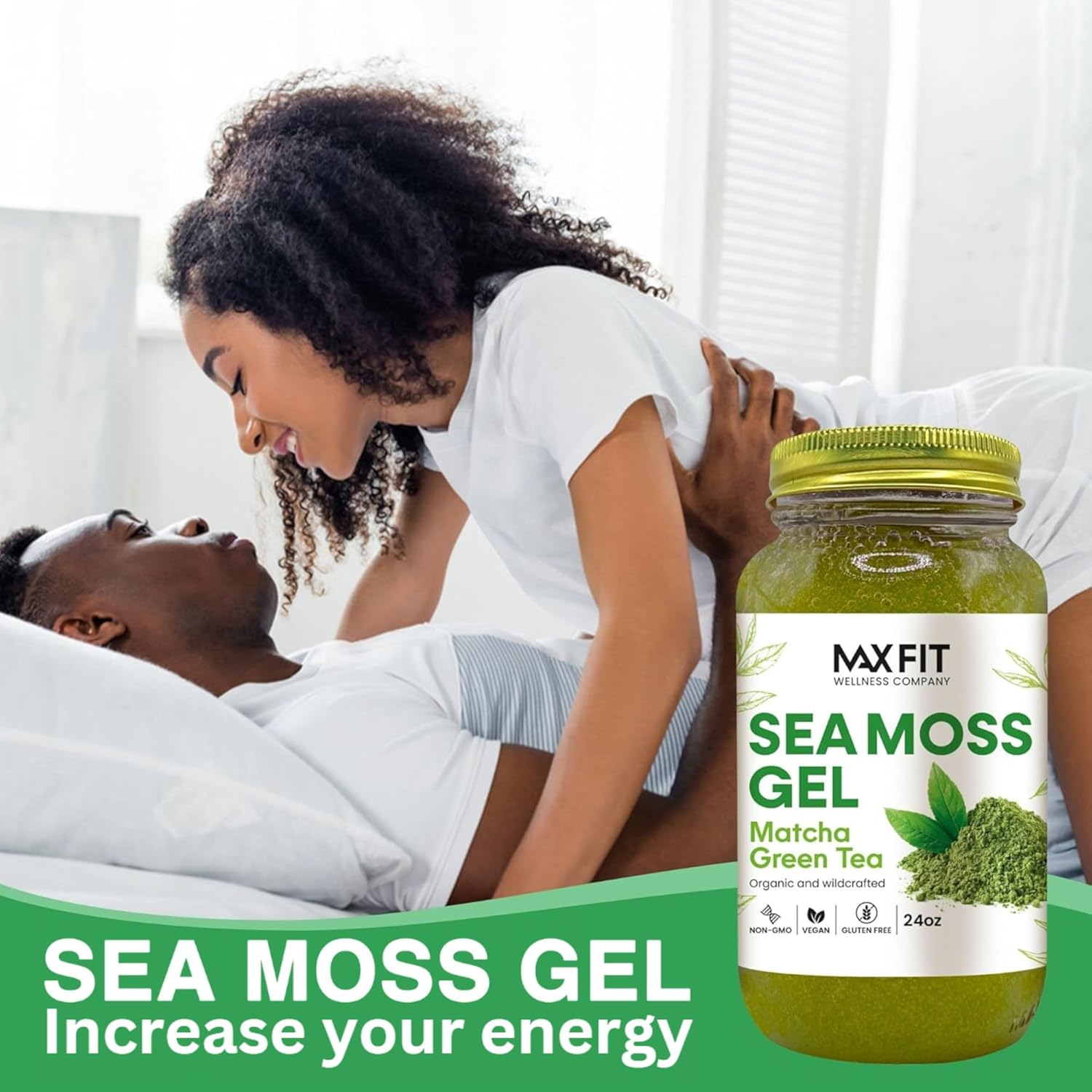 24oz Wildcrafted Gold Sea Moss Gel with Matcha Green Tea - Pure Raw Non-GMO Supplement from Saint Lucia | 92 Vitamins and Minerals