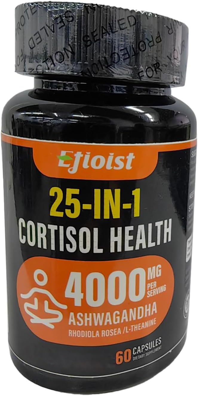 25-in-1 Cortisol Reducer Supplement with Ashwagandha & Rhodiola Rosea, 60 Capsules for Mood, Focus, Relaxation & Sleep Support