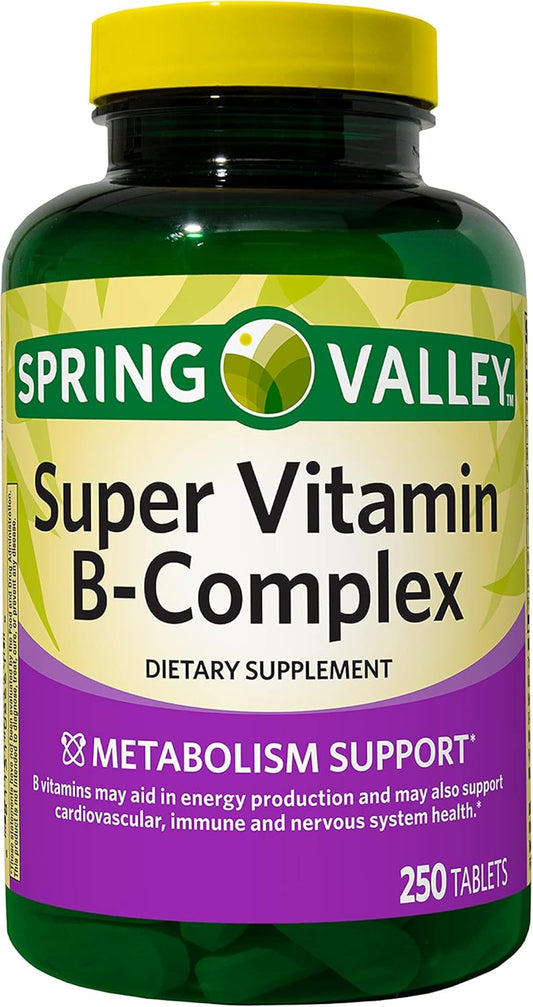 250 Count Kaxilu Augu Spring Valley Super Vitamin B-Complex Tablets for Metabolism Support