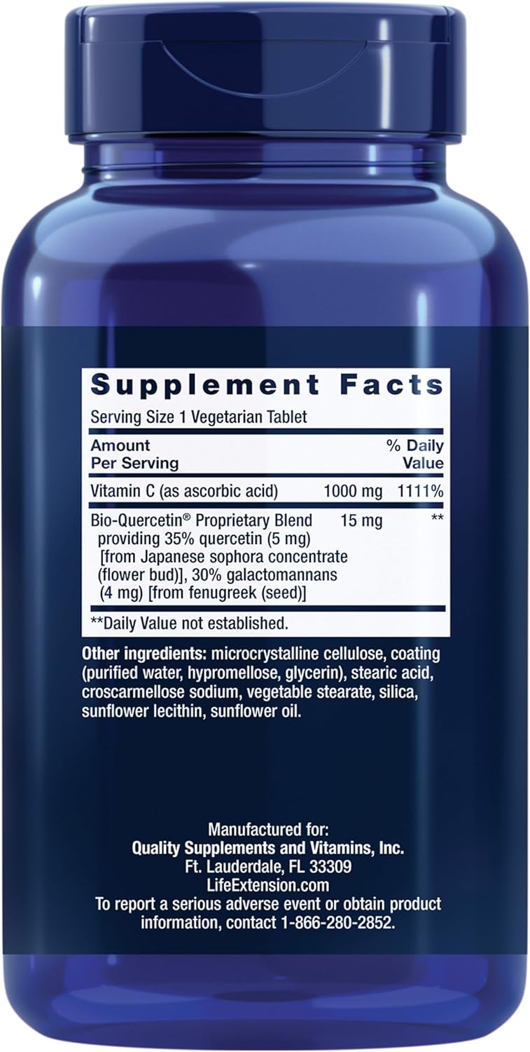 250 Tablets Life Extension Vitamin C & Quercetin with N-Acetyl Cysteine - Immune Support and Antioxidant Bundle