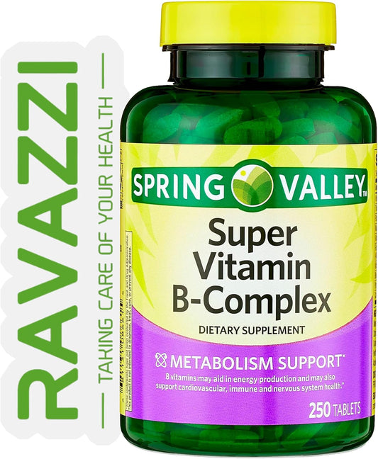 250 Tablets of Spring Valley Super Vitamin B-Complex with Ravazzii Sticker - Dietary Supplement
