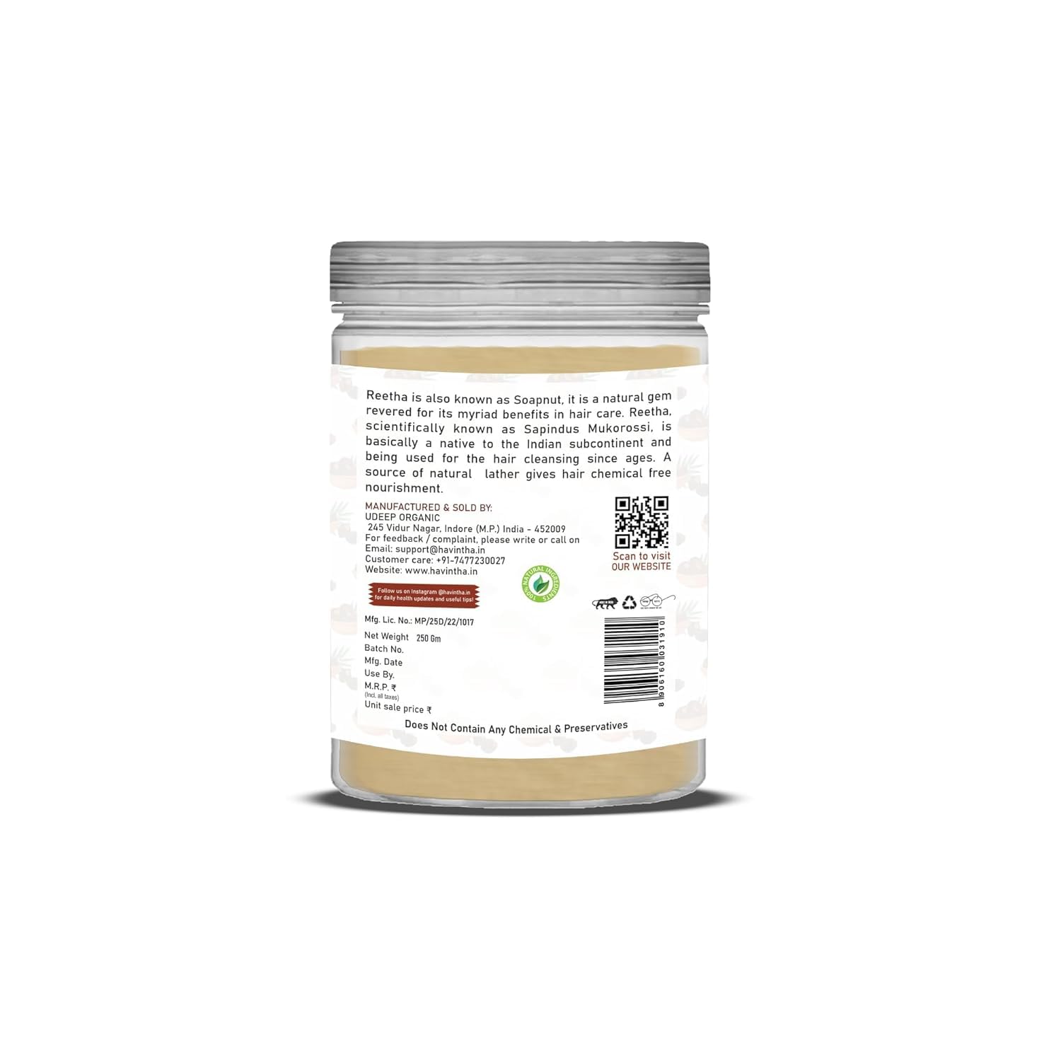 250g Herbal Reetha Powder for Natural Hair Cleansing and Dandruff-Free, Shiny Hair