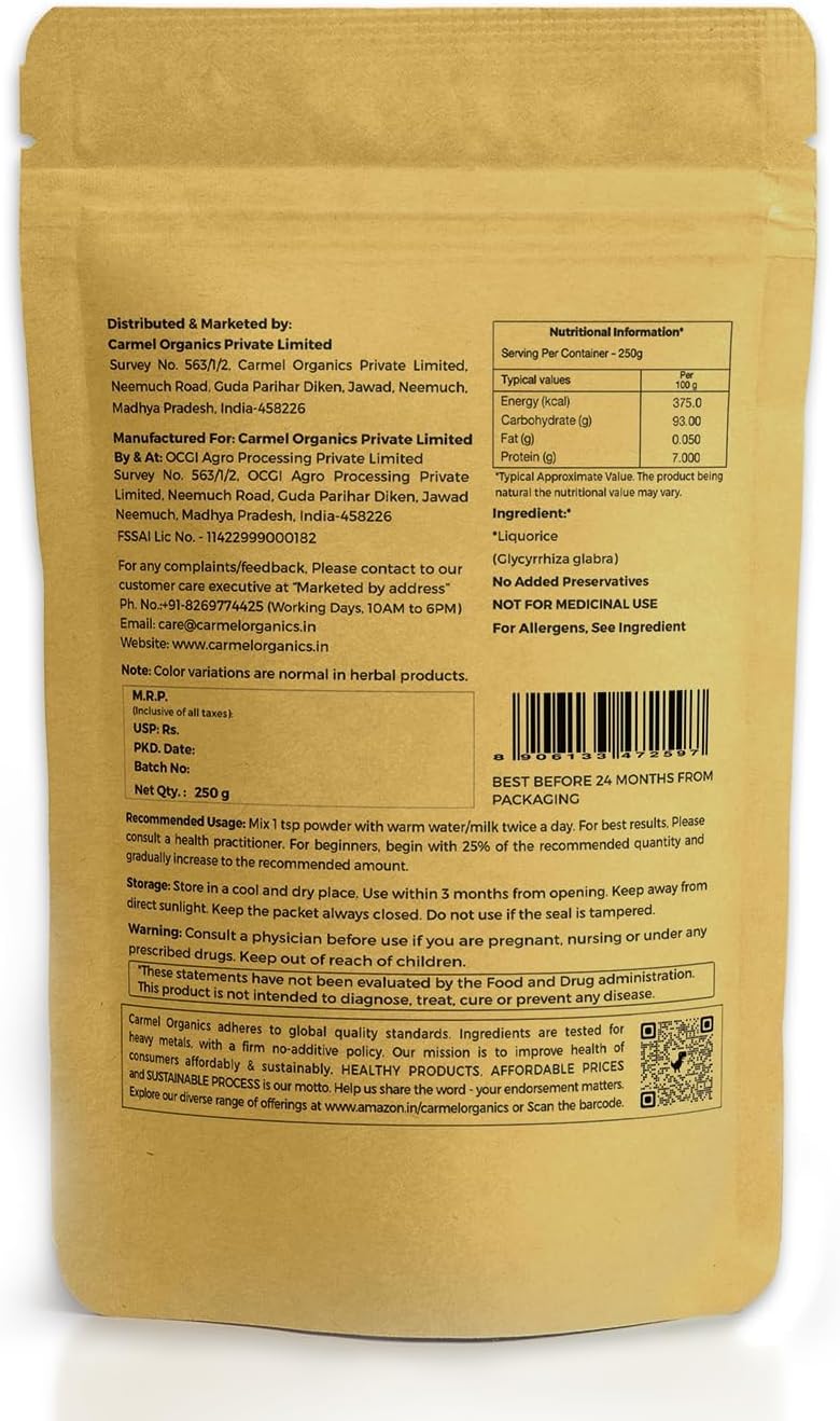 250g Whole Mulethi Root for Health, Skin, Hair | Glycyrrhiza glabra | Atimadhuram | No Preservatives