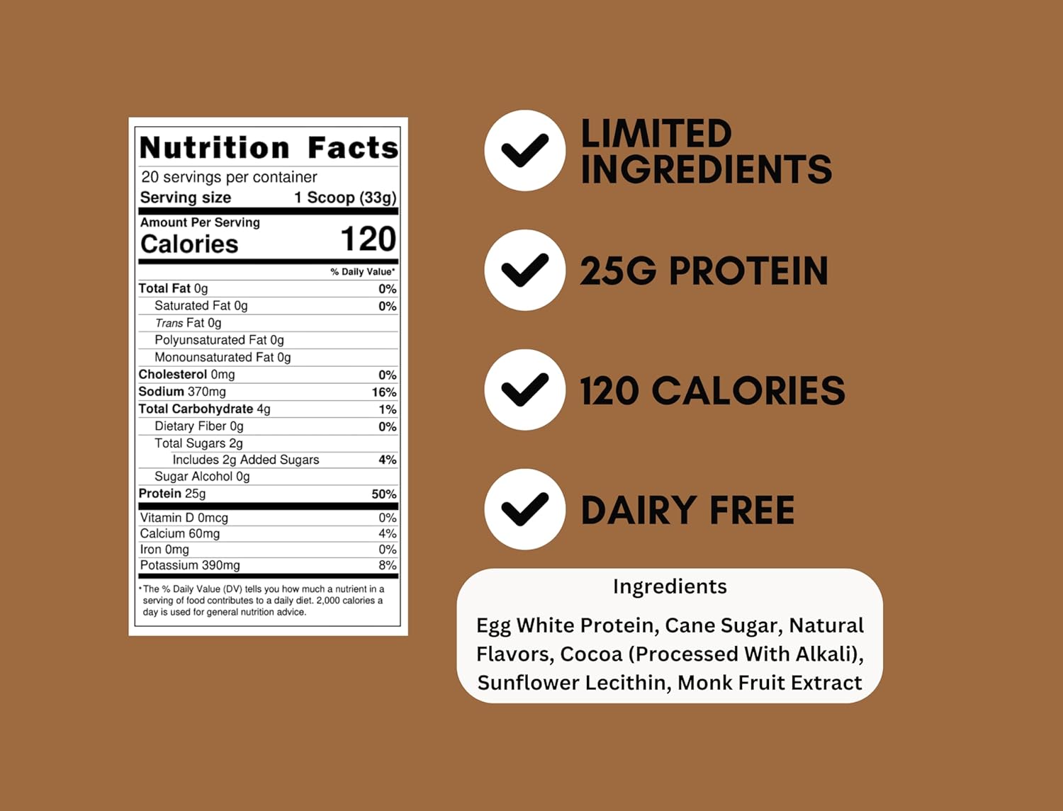 25g Anea Egg White Protein Powder - Dairy, Gluten, and Fat Free - Cookies & Cream Flavor - High Biological Value - 1.5lb Pack