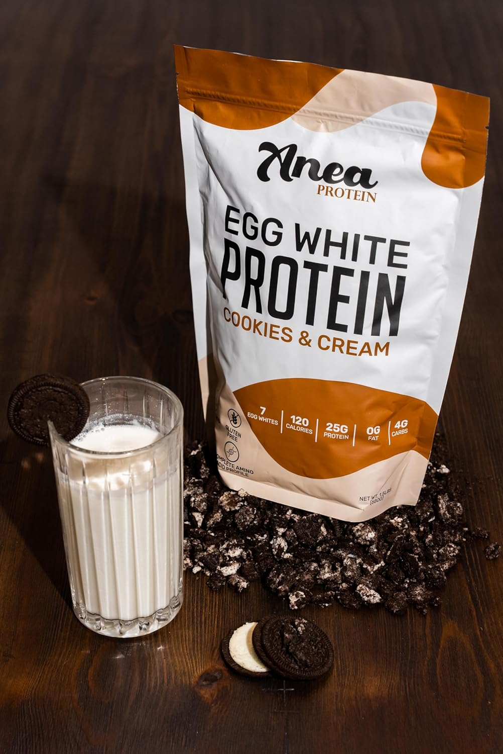 25g Anea Egg White Protein Powder - Dairy, Gluten, and Fat Free - Cookies & Cream Flavor - High Biological Value - 1.5lb Pack