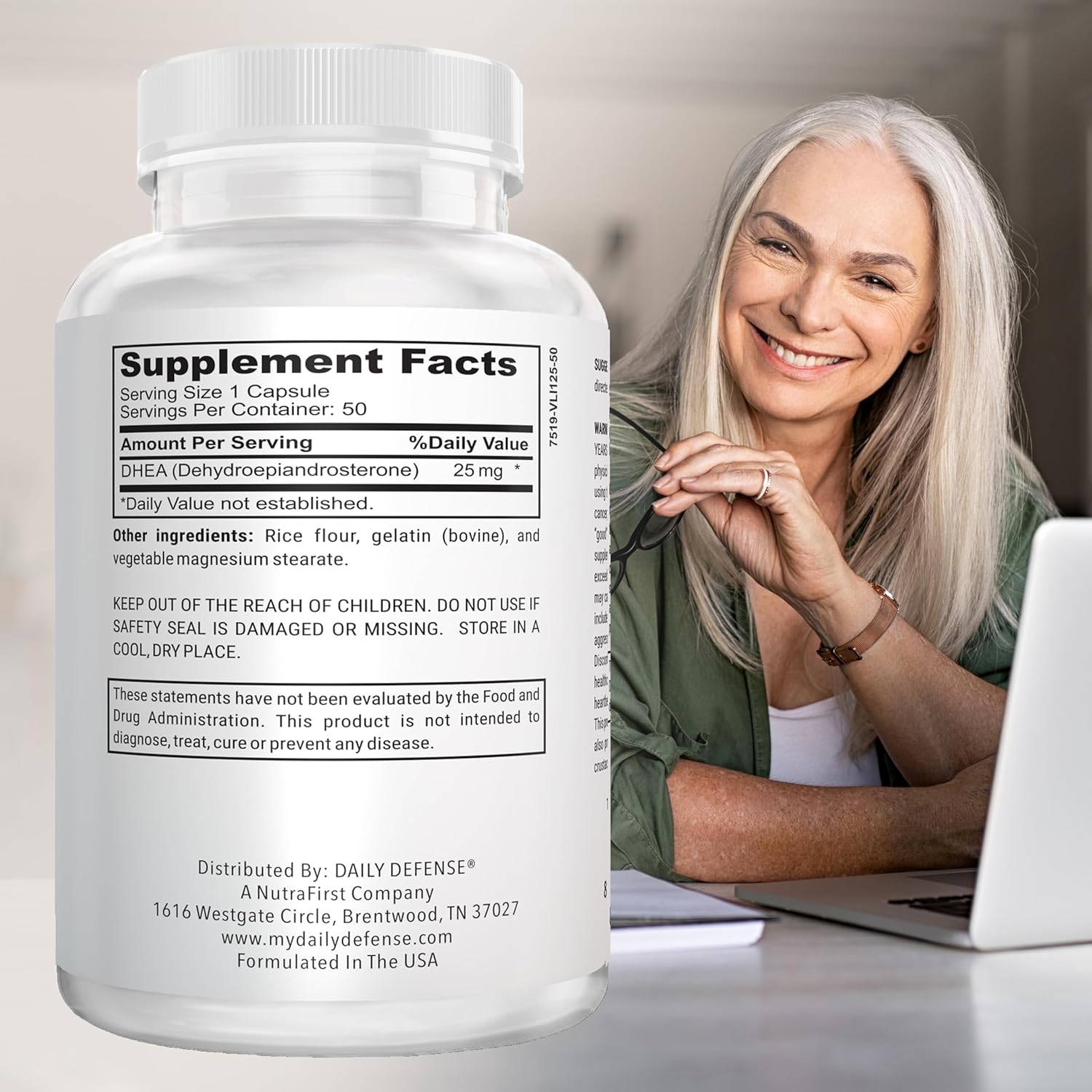 25mg DHEA Supplement for Energy & Mood - Pure Daily Defense for Men & Women - 50 Capsules of Vitality Boosting Vitamins