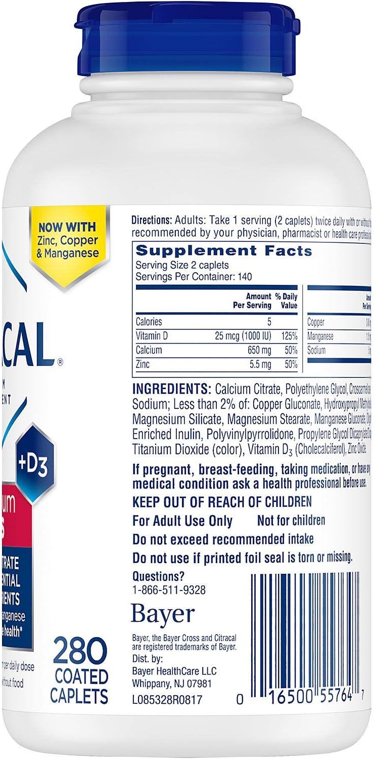 280 Count Citracal Maximum Plus Calcium Citrate Caplets with Vitamin D3
