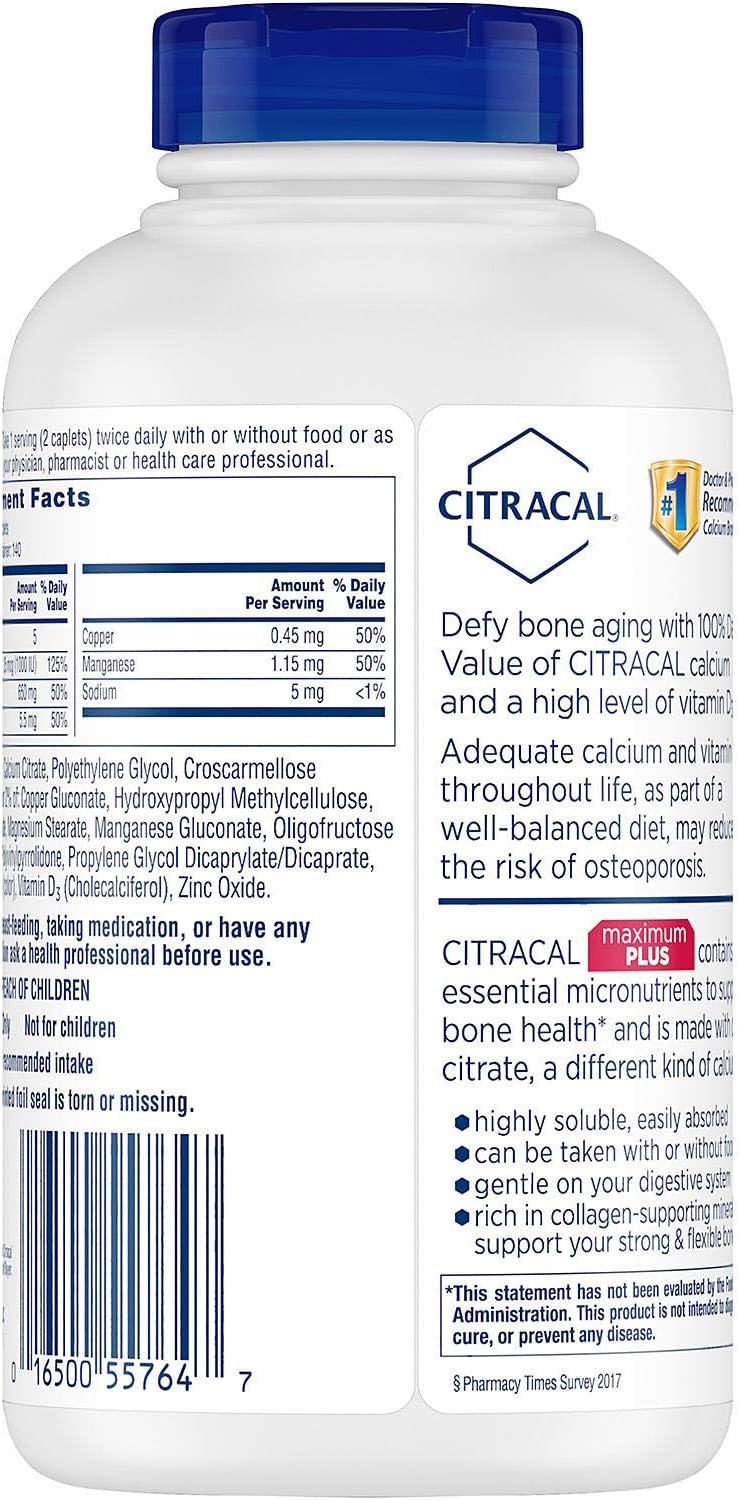 280 Count Citracal Maximum Plus Calcium Citrate Caplets with Vitamin D3