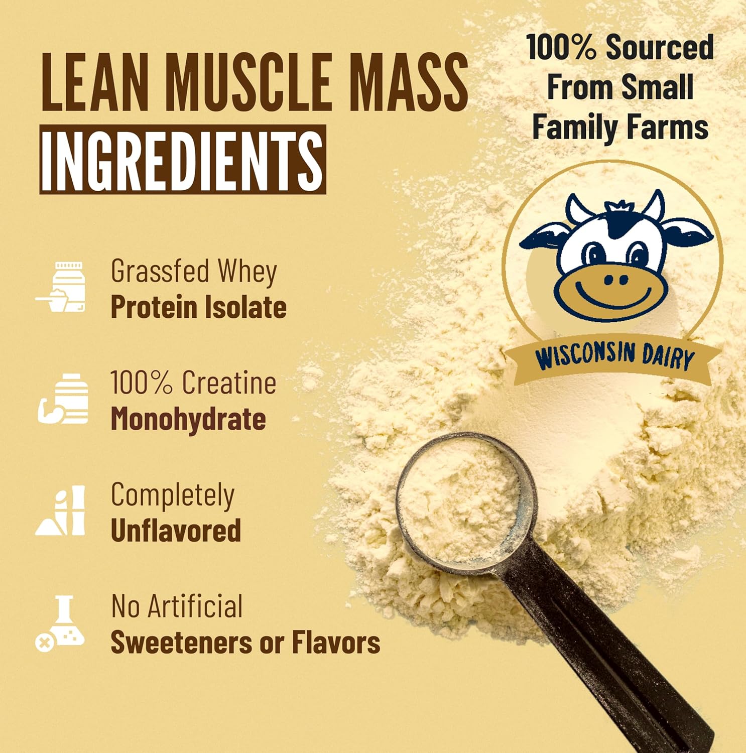 2lb Grass Fed Whey Protein Isolate Powder with Creatine - All-Natural Superfuel - USA Sourced - Unflavored