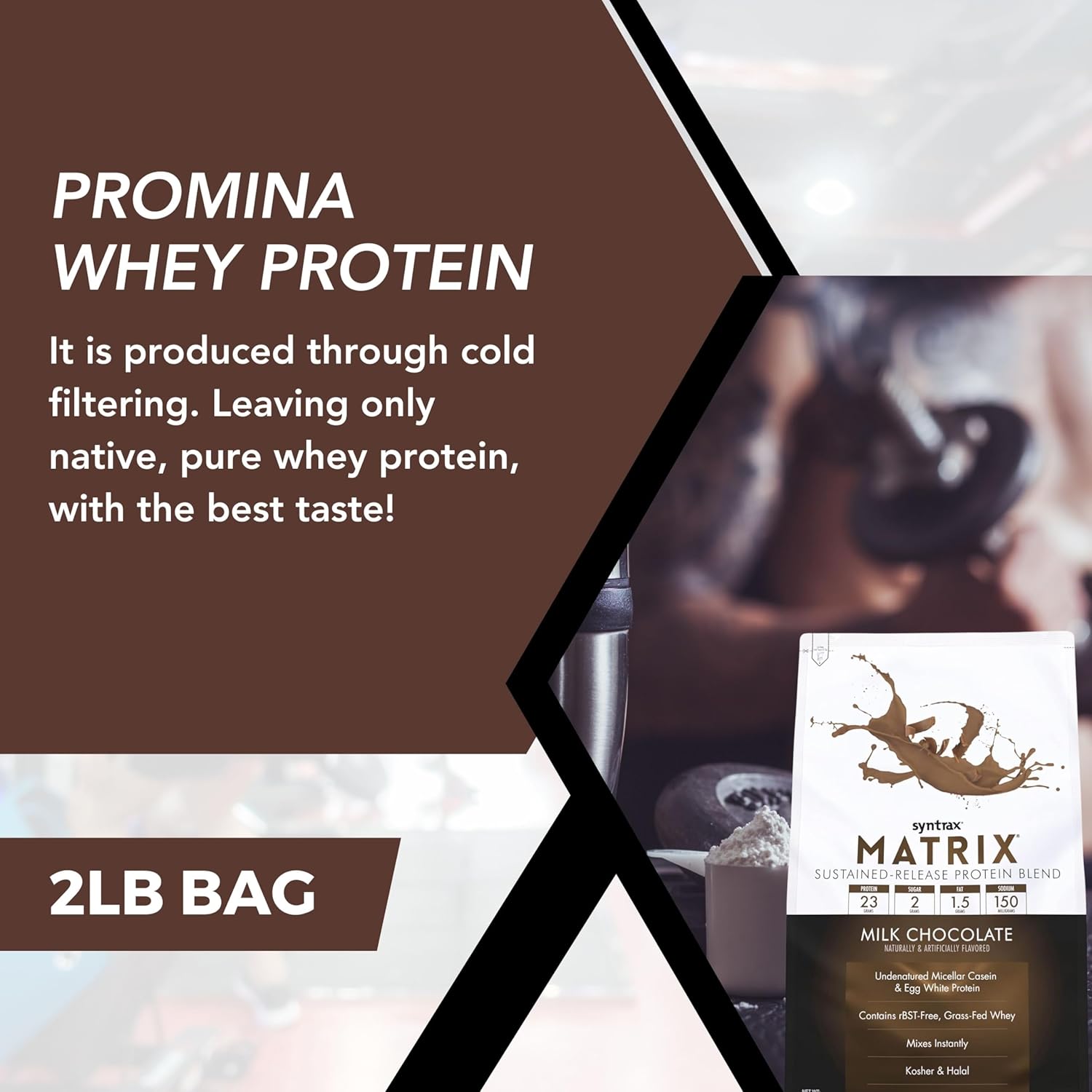 2lb Syntrax Matrix Milk Chocolate Whey Casein Blend Protein Powder Bundle - Instant Mix High Protein Powder with Kosher & Halal Certification + Worldwide Nutrition Keychain