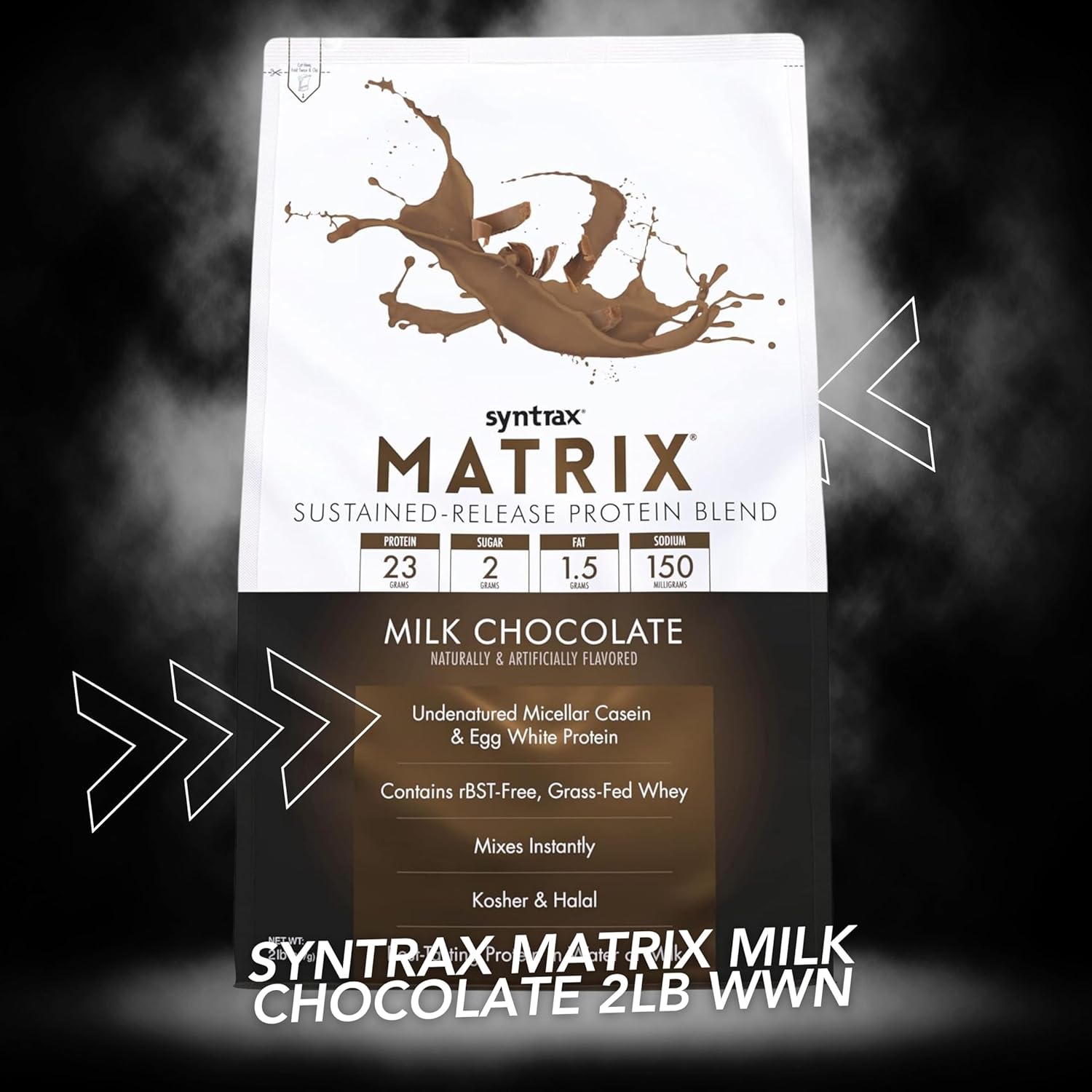 2lb Syntrax Matrix Milk Chocolate Whey Casein Blend Protein Powder Bundle - Instant Mix High Protein Powder with Kosher & Halal Certification + Worldwide Nutrition Keychain