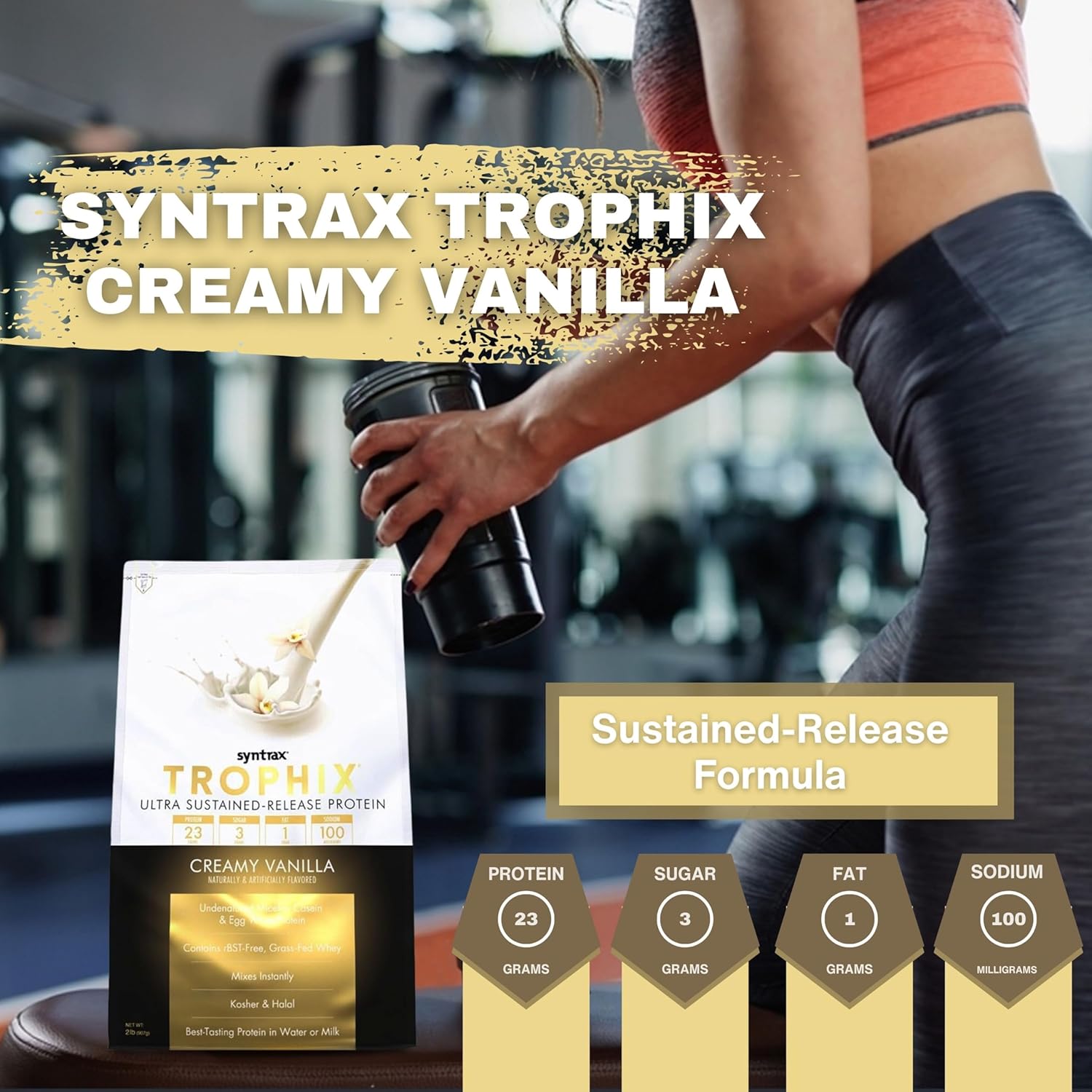 2lb Vanilla Trophix Casein Protein Bundle with Whey & Egg White Protein - High Protein Instant Mix Powder + Nutrition Keychain