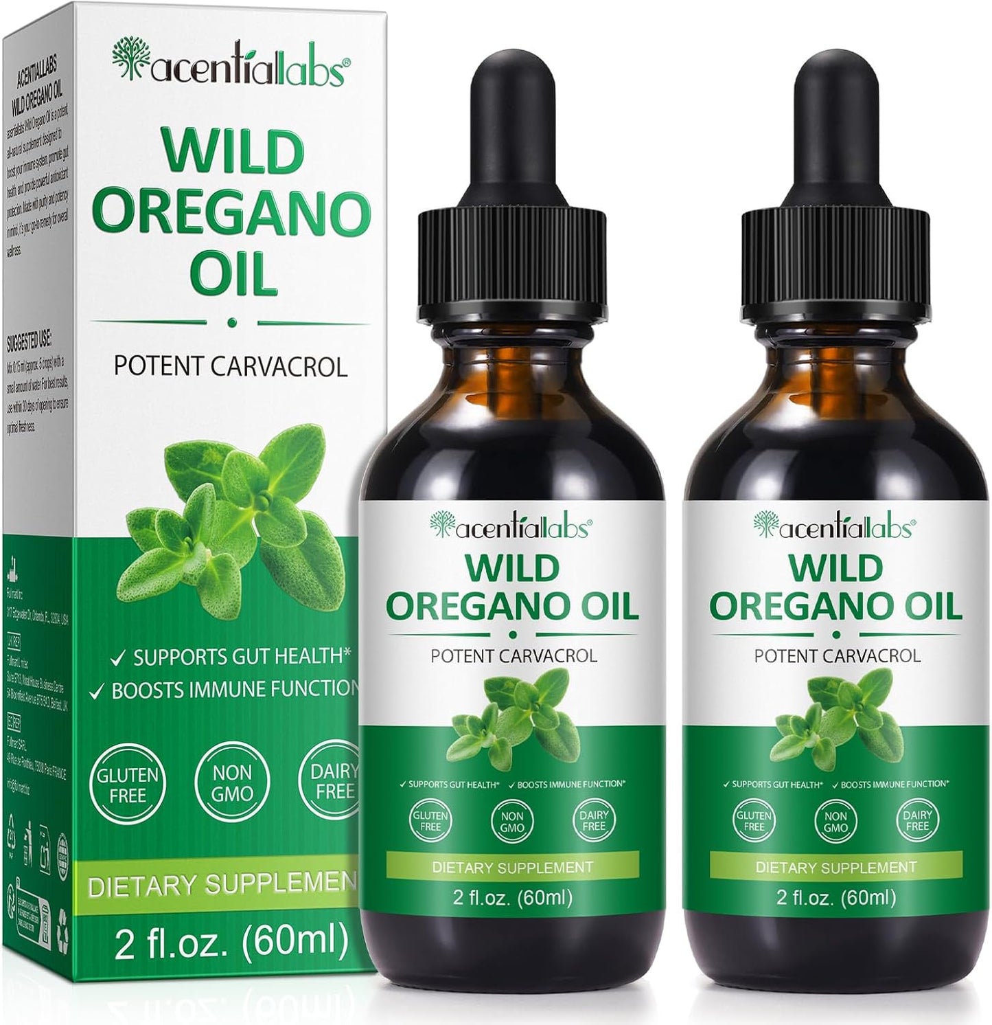 2PCS Wild Oregano Oil Liquid Drops for Immune and Digestive Health - Non-GMO and Gluten Free
