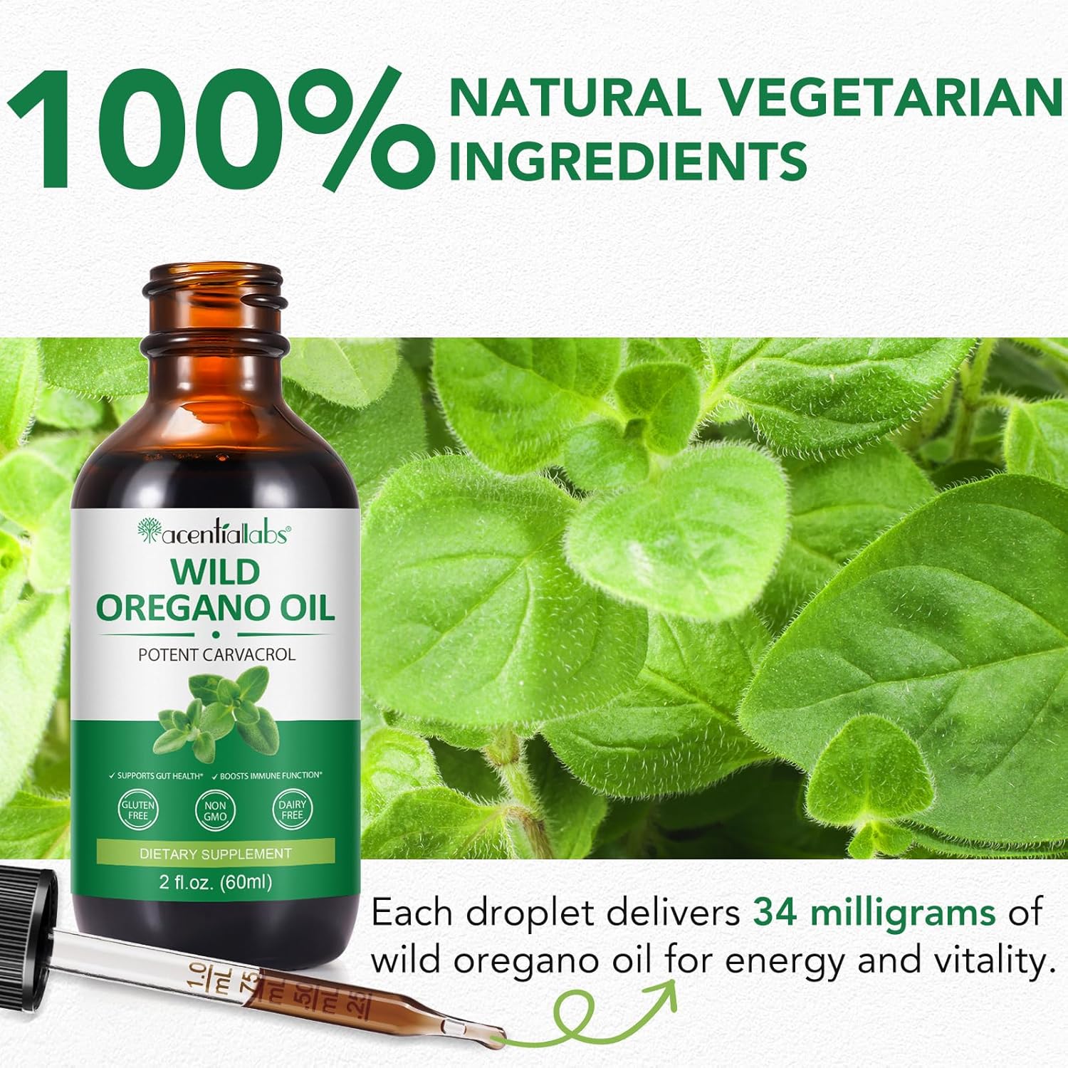 2PCS Wild Oregano Oil Liquid Drops for Immune and Digestive Health - Non-GMO and Gluten Free