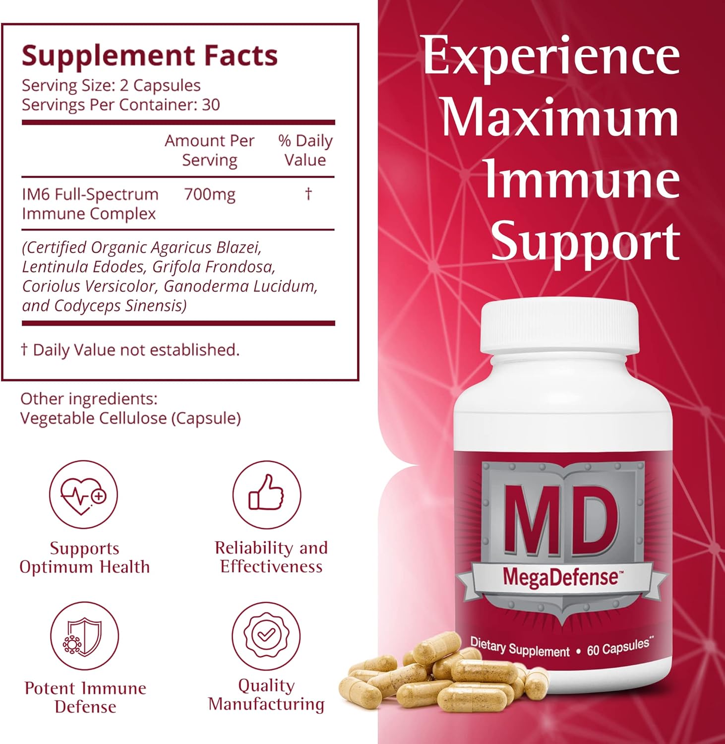 3 Bottles of Waiora MegaDefense Mushroom Capsules - Daily Wellness Supplement with Reishi, Turkey Tail, Cordyceps, Maitake, Agaricus & Shiitake - Non-GMO (60 Veggie Caps)