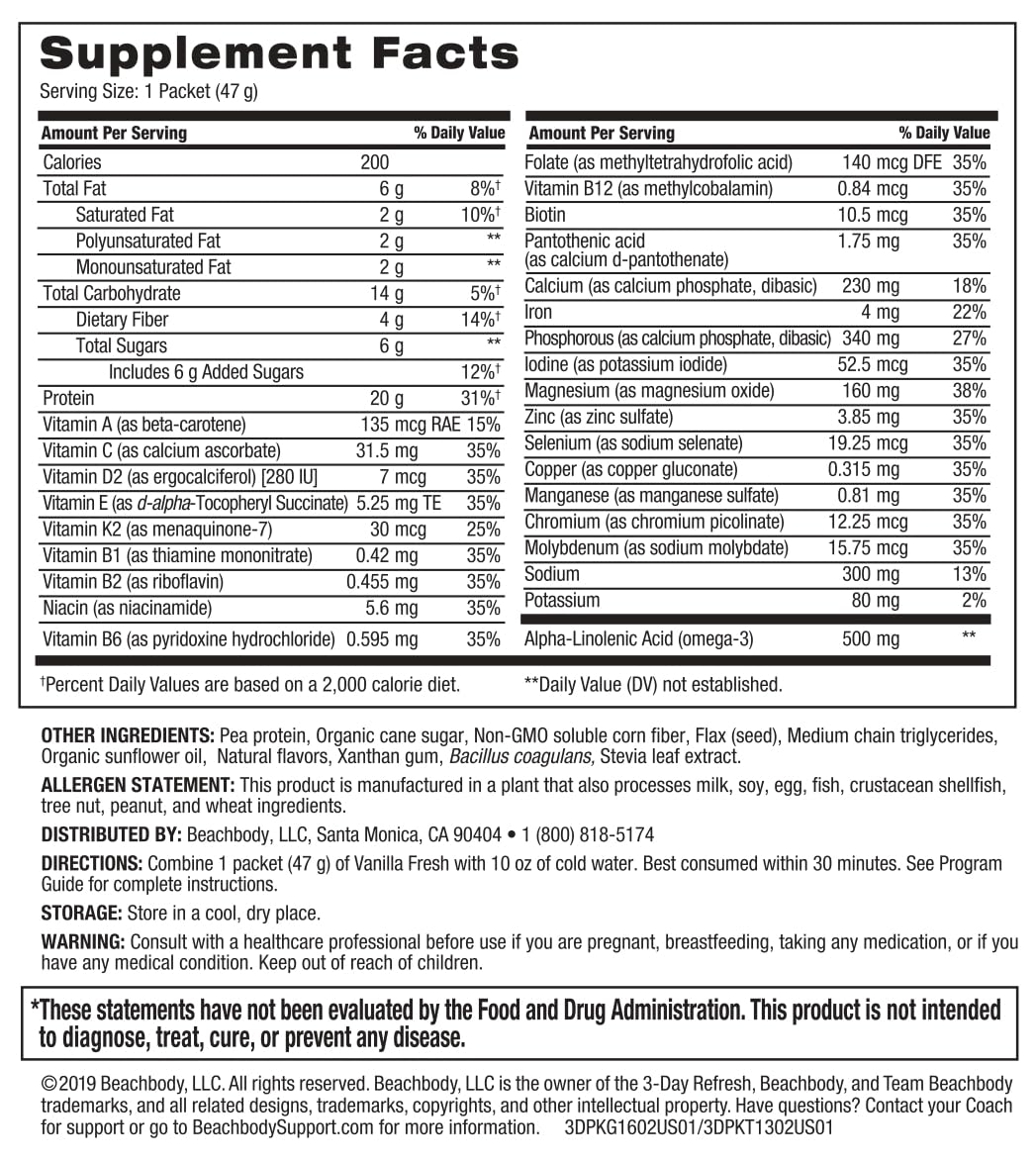 3-Day Vanilla Fresh Protein Shake & Fiber Sweep Kit for Clean Eating &  Slimming Formula 