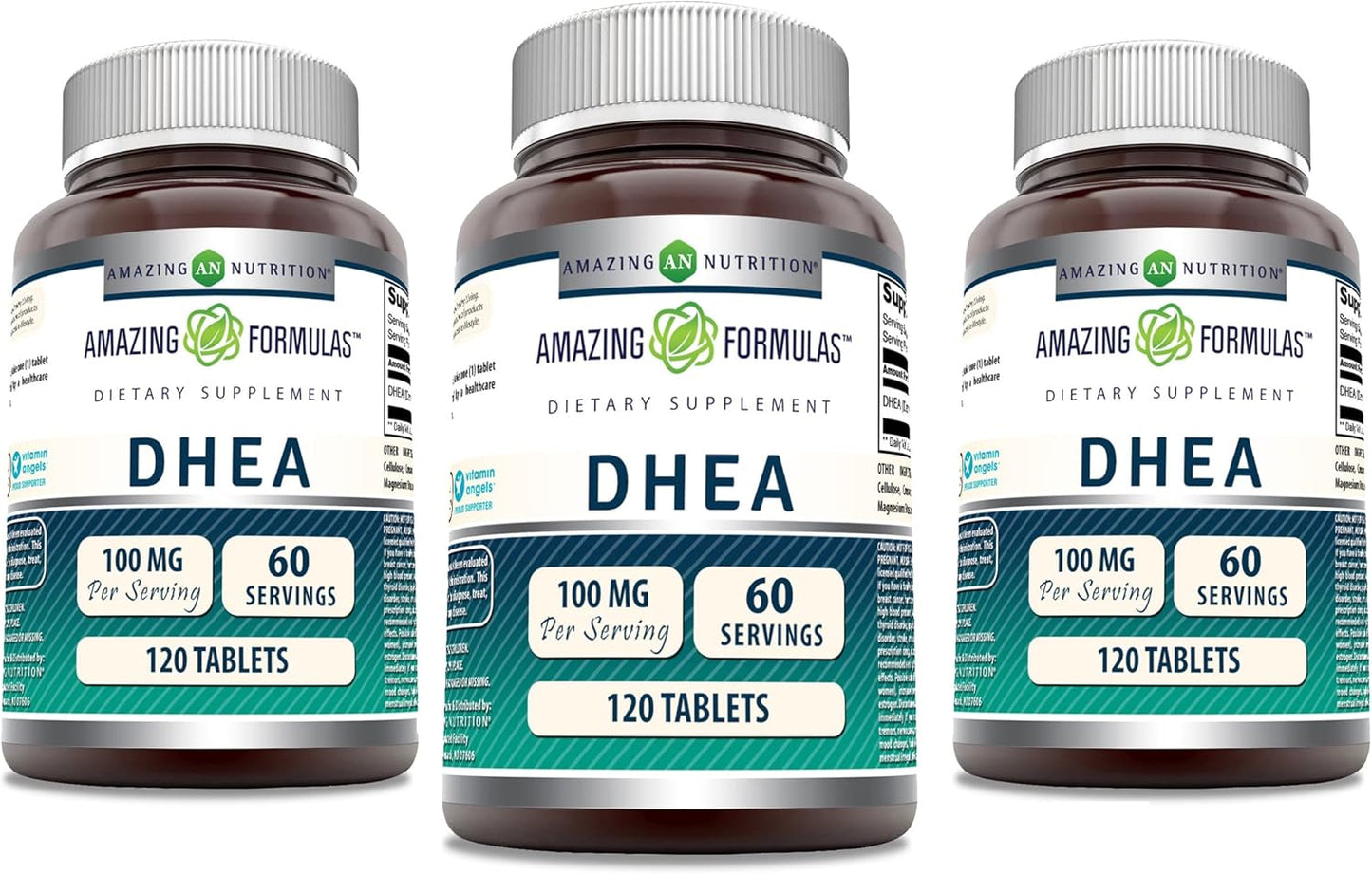 3 Pack Amazing Nutrition Amazing Formulas DHEA 100mg Per Serving 120 Tablets Supplement - Non-GMO & Gluten Free - Made in USA