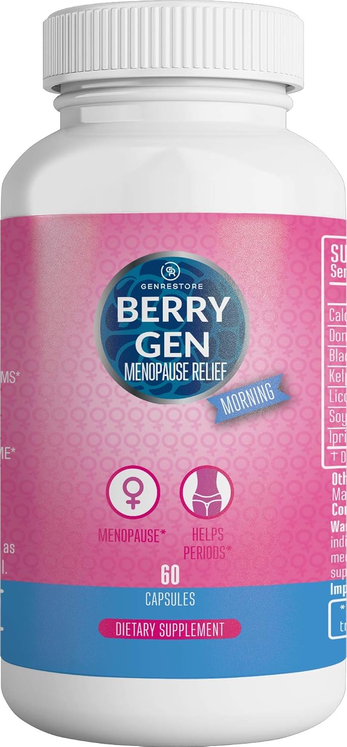 3 Pack Berry Gen Restore Menopause Morning Herbal Supplement - 180 Capsules - Natural Formula with Calcium, Licorice, Black Cohosh - Energy Support and Discomfort Relief - USA Made