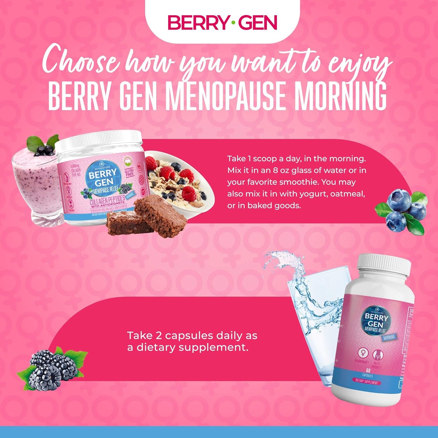 3 Pack Berry Gen Restore Menopause Morning Herbal Supplement - 180 Capsules - Natural Formula with Calcium, Licorice, Black Cohosh - Energy Support and Discomfort Relief - USA Made
