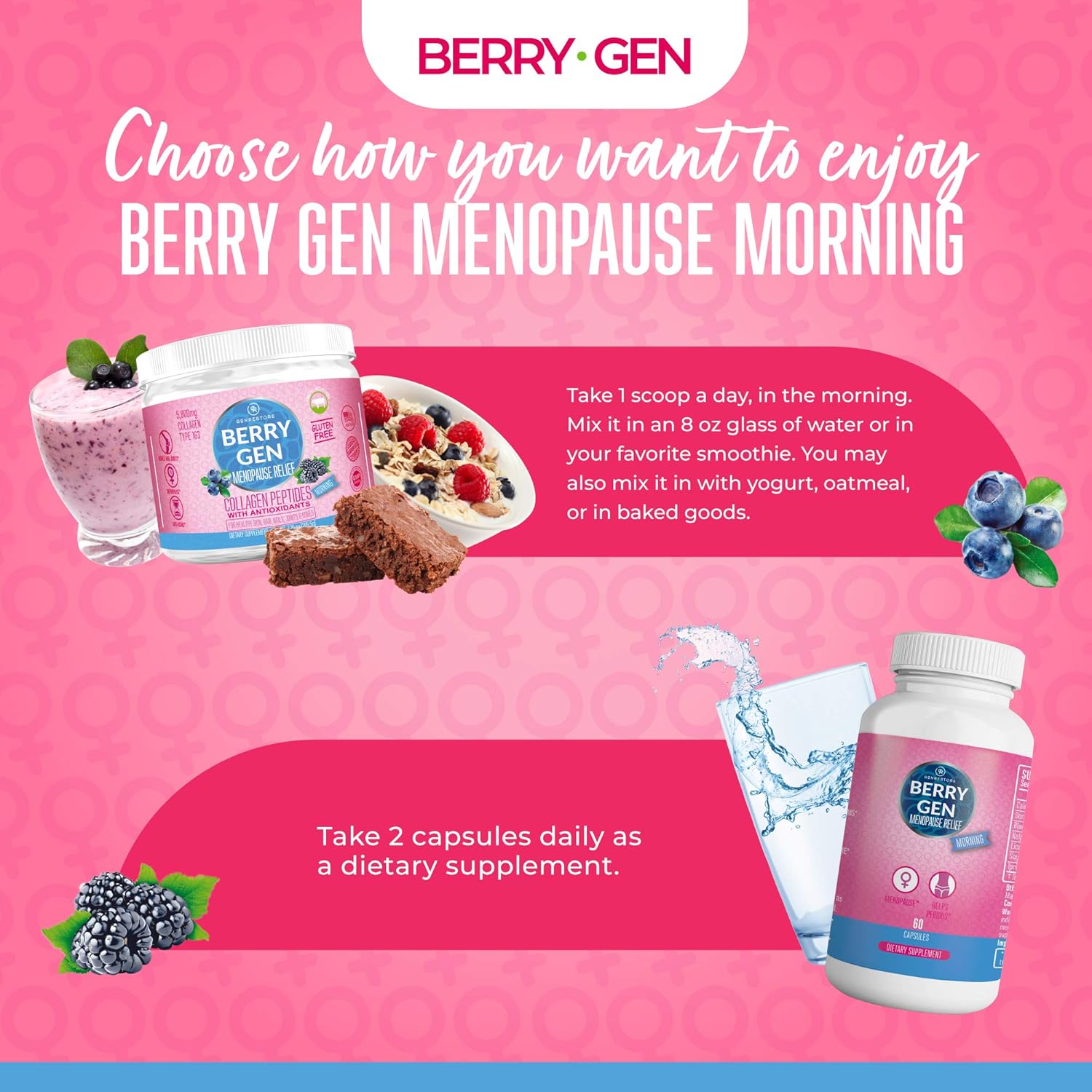 3 Pack Berry Gen Restore Menopause Morning Herbal Supplement - 180 Capsules - Natural Formula with Calcium, Licorice, Black Cohosh - Energy Support and Discomfort Relief - USA Made