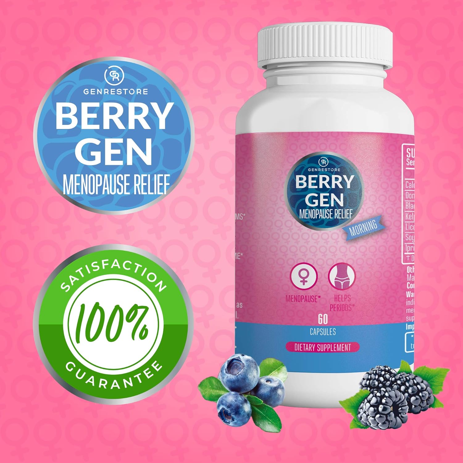 3 Pack Berry Gen Restore Menopause Morning Herbal Supplement - 180 Capsules - Natural Formula with Calcium, Licorice, Black Cohosh - Energy Support and Discomfort Relief - USA Made