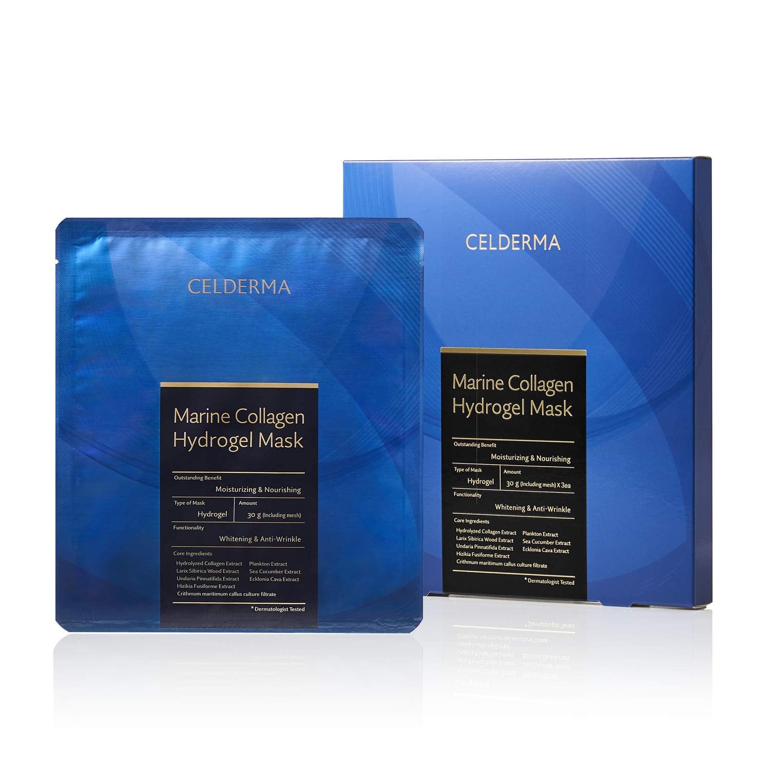 3-Pack CELDERMA Marine Collagen Hydrogel Mask for Anti-aging, Nourishing, and Intensive Hydration