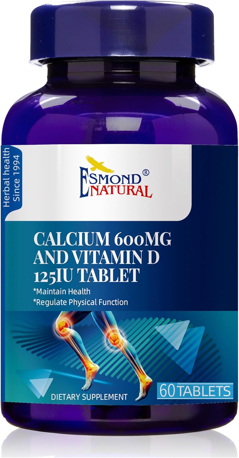3 Pack Esmond Natural Calcium 600mg and Vitamin D 125IU Tablets - Maintain Health, Regulate Physical Function - GMP Certified - Made in USA - 180 Tablets