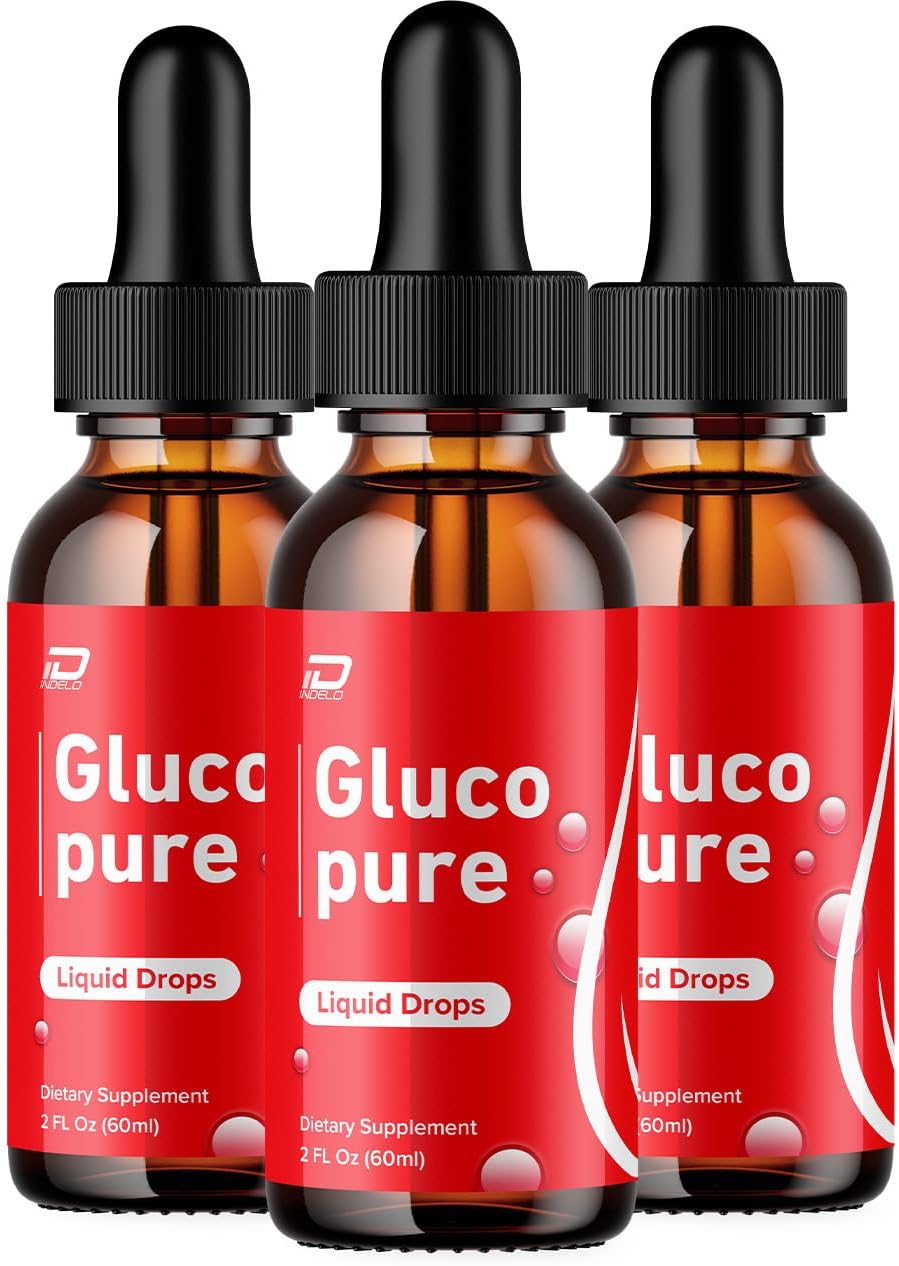 3-Pack GlucoPure Liquid Drops - Extra Strength Gluco Formula - Healthy Dietary Supplement Drops - 3 Month Supply