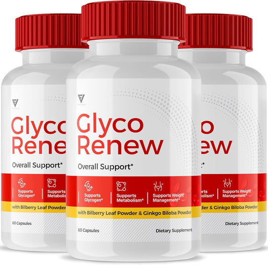 3 Pack Glyco Renew Blood Support Formula Supplement Pills - All Natural Capsules for Stable Levels - 180 Capsules