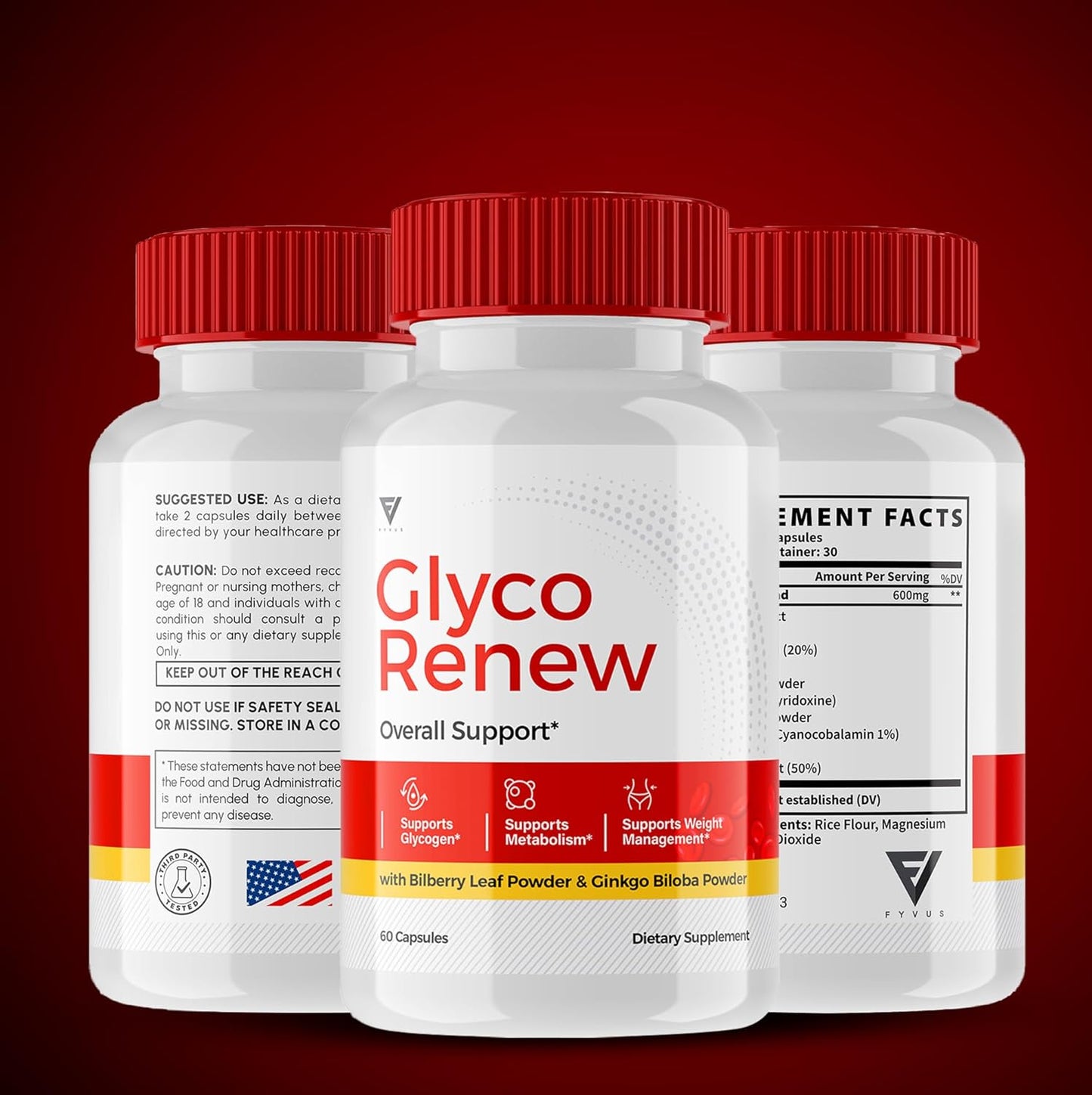3 Pack Glyco Renew Blood Support Formula Supplement Pills - All Natural Capsules for Stable Levels - 180 Capsules