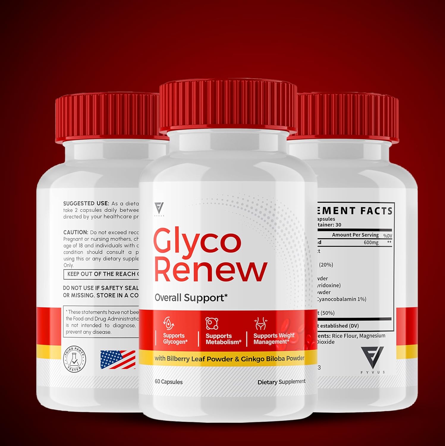 3 Pack Glyco Renew Blood Support Formula Supplement Pills - All Natural Capsules for Stable Levels - 180 Capsules