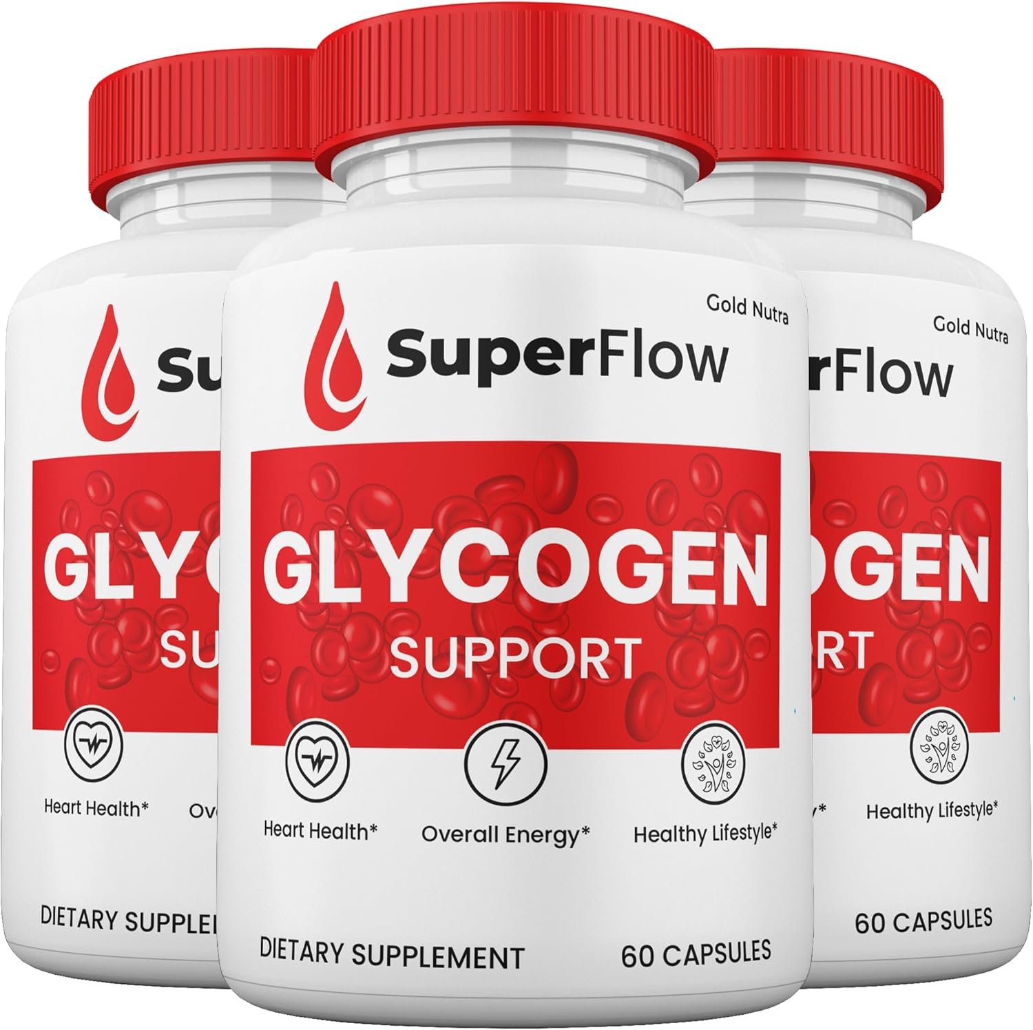 3-Pack Gold Nutra SuperFlow Blood Support Capsules - Natural Glycogen Pills for Improved Blood Flow - 3-Month Supply
