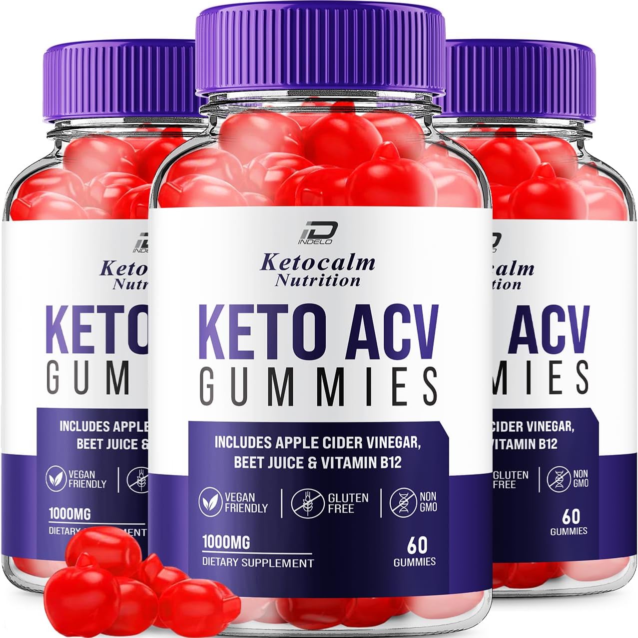 3 Pack Keto Calm ACV Gummies with Vitamin B12 - Ketocalm + ACV Apple Cider Vinegar 1000MG Gummies - Reviews & Benefits