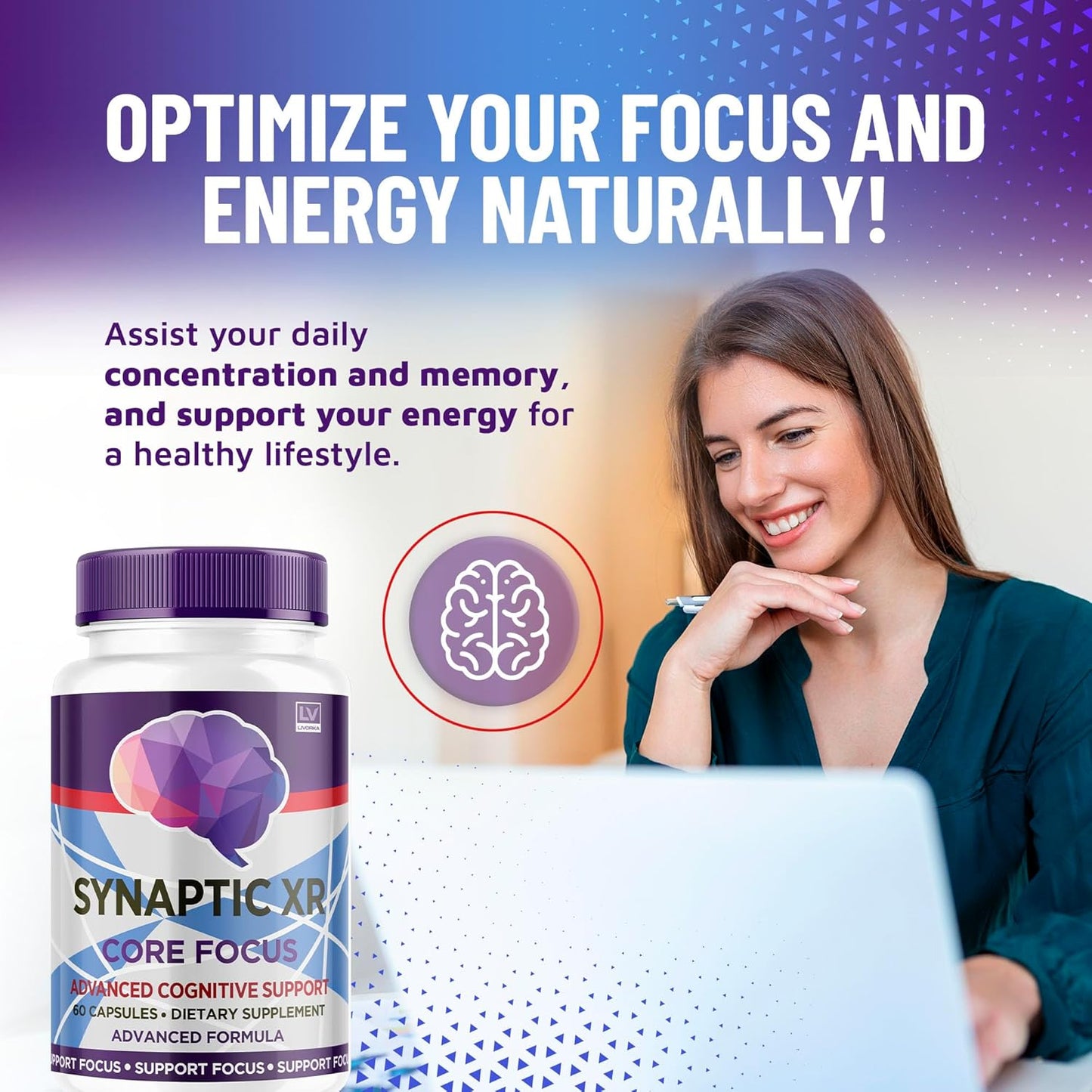 3-Pack LIVORKA Synaptic XR Capsules - Advanced Brain Focus Formula (180 Capsules)