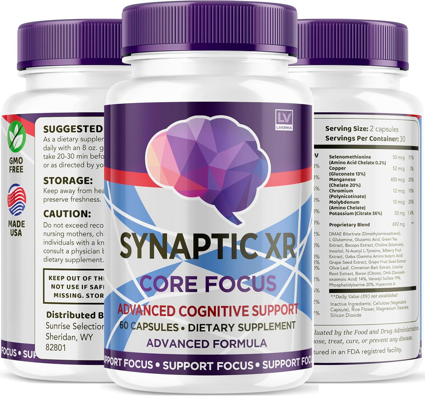 3-Pack LIVORKA Synaptic XR Capsules - Advanced Brain Focus Formula (180 Capsules)
