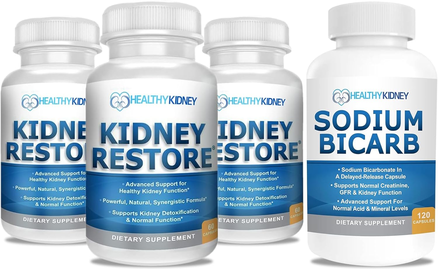 3 Pack Natural Kidney Cleanse & Detox with Sodium Bicarbonate Capsules - Supports Normal Kidney Function & Health, 60 Capsules