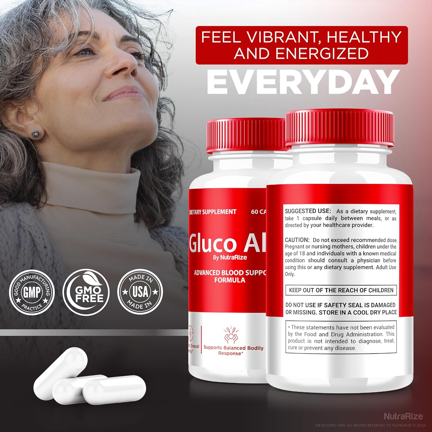 3 Pack NutraRize Gluco Ally Capsules - Comprehensive Blood Support Formula for Healthy Levels - All Natural Supplement (180 Capsules)